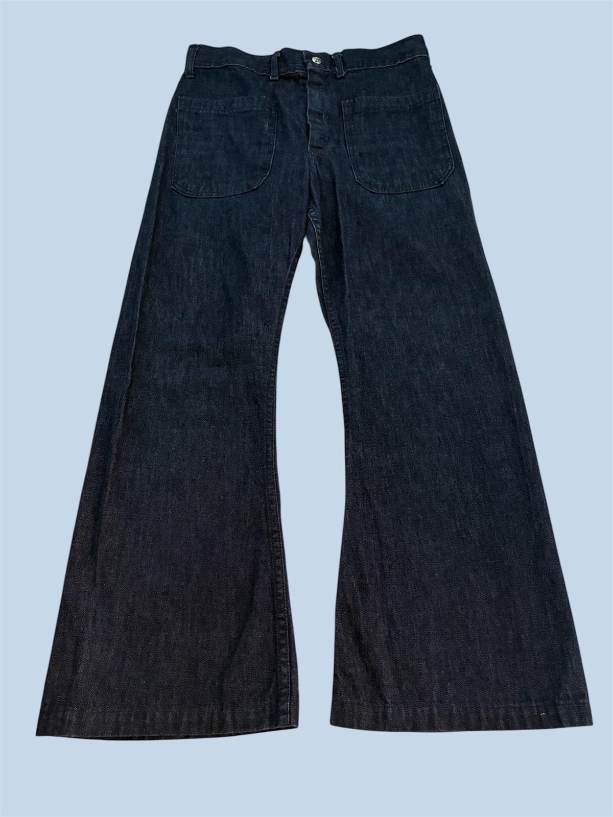 Vintage Seafarer US Navy Utility Sailor Blue Denim Bell Bottom Jeans 30” x 27”