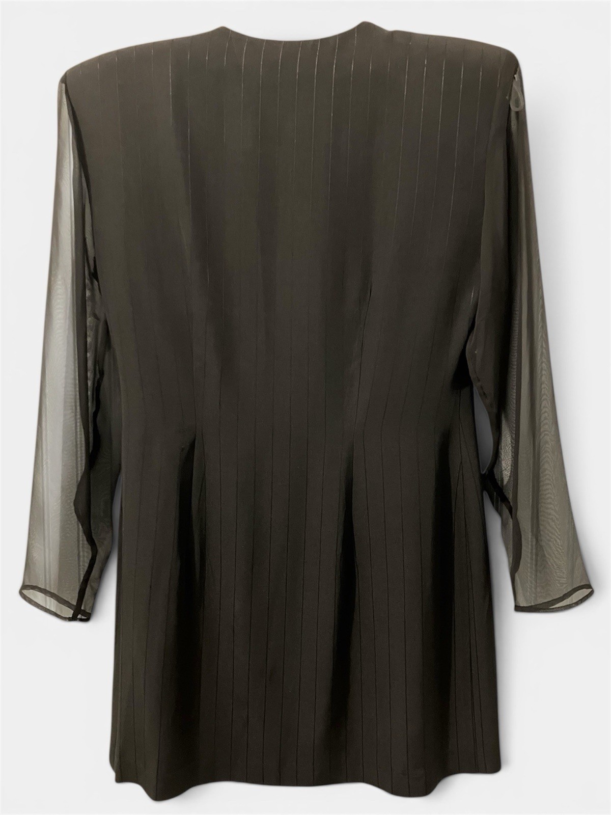 Vintage 80s Just Maggie Sheer Sleeve Black Pinstripe Power Blazer Jacket 7/8