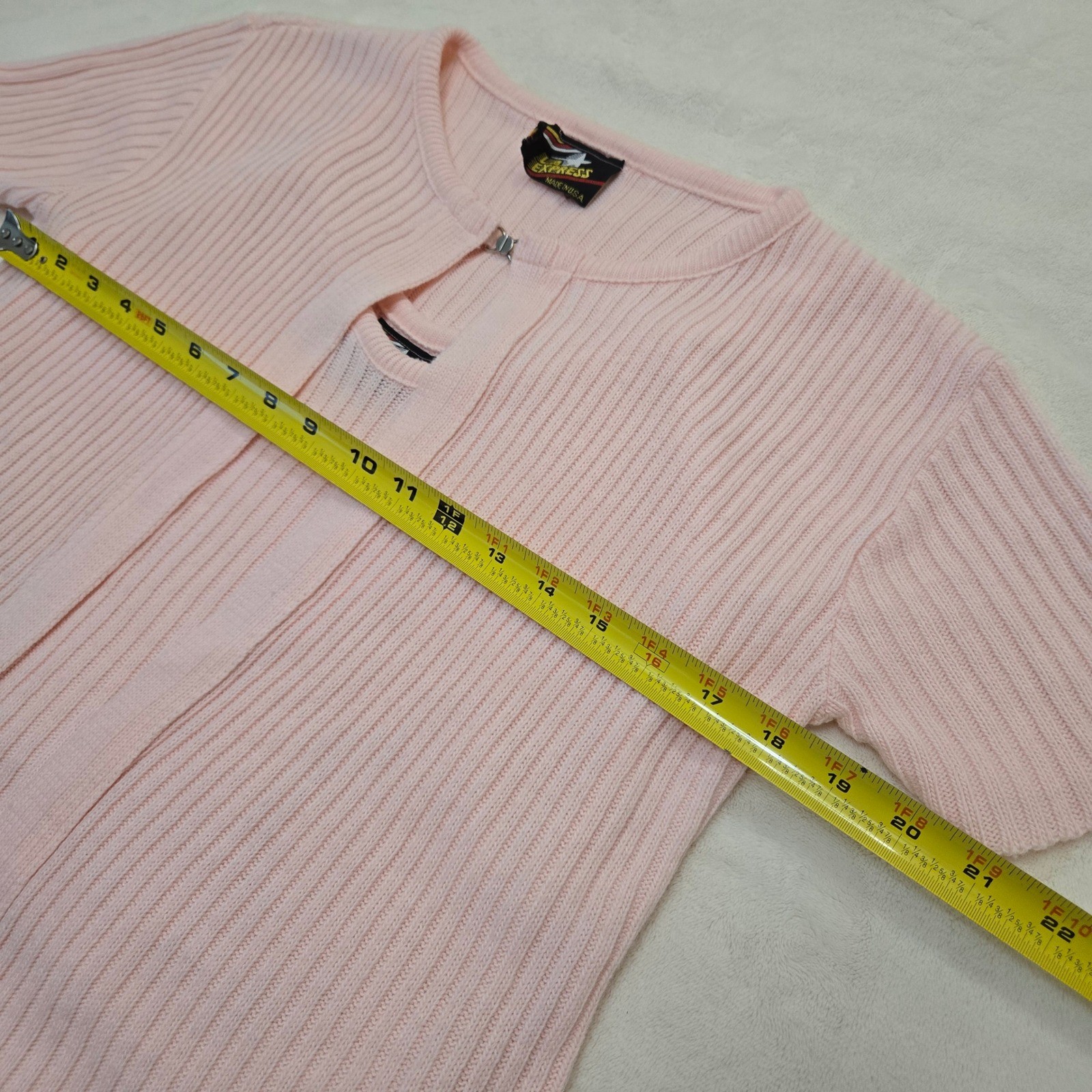 LA Express Vintage 90s Pink Ribbed Short Sleeve Knit Cardigan Tank Set Medium