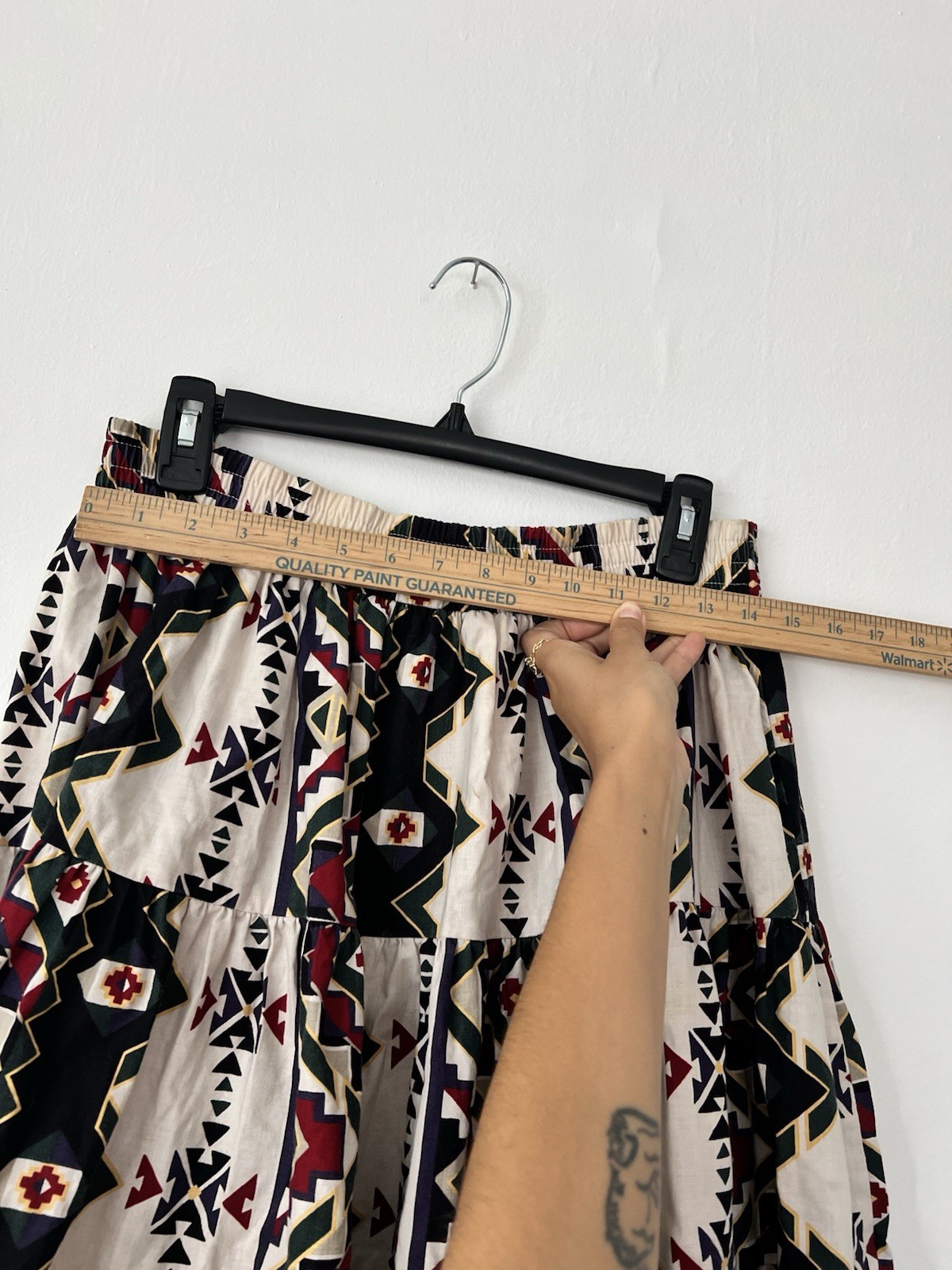 Vintage Tiered Skirt Square Up Fashions Inc Cotton Indigenous Print Sz S Boho