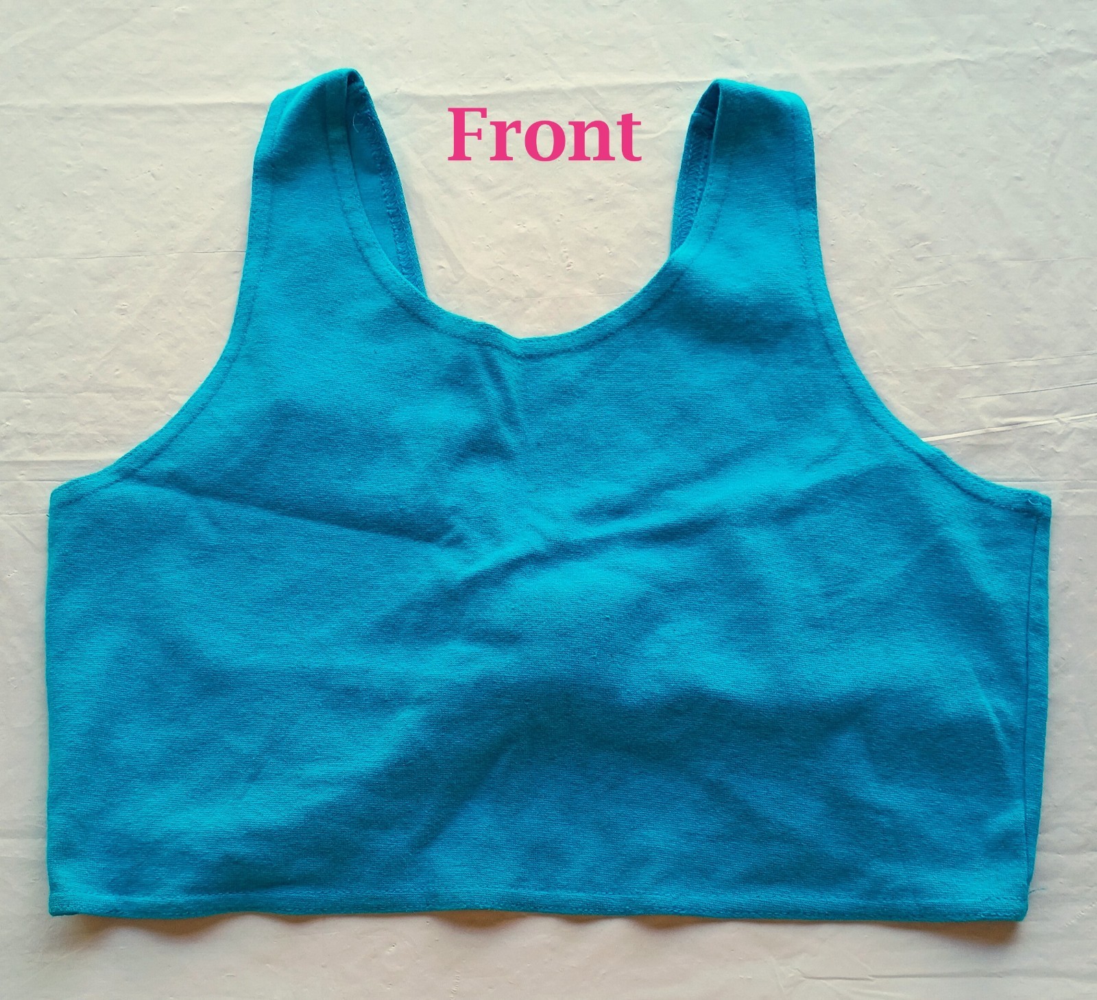 80s 90s Y2K Cristina Turquoise Blue Bow Back Stretch Crop Top Vintage Size L