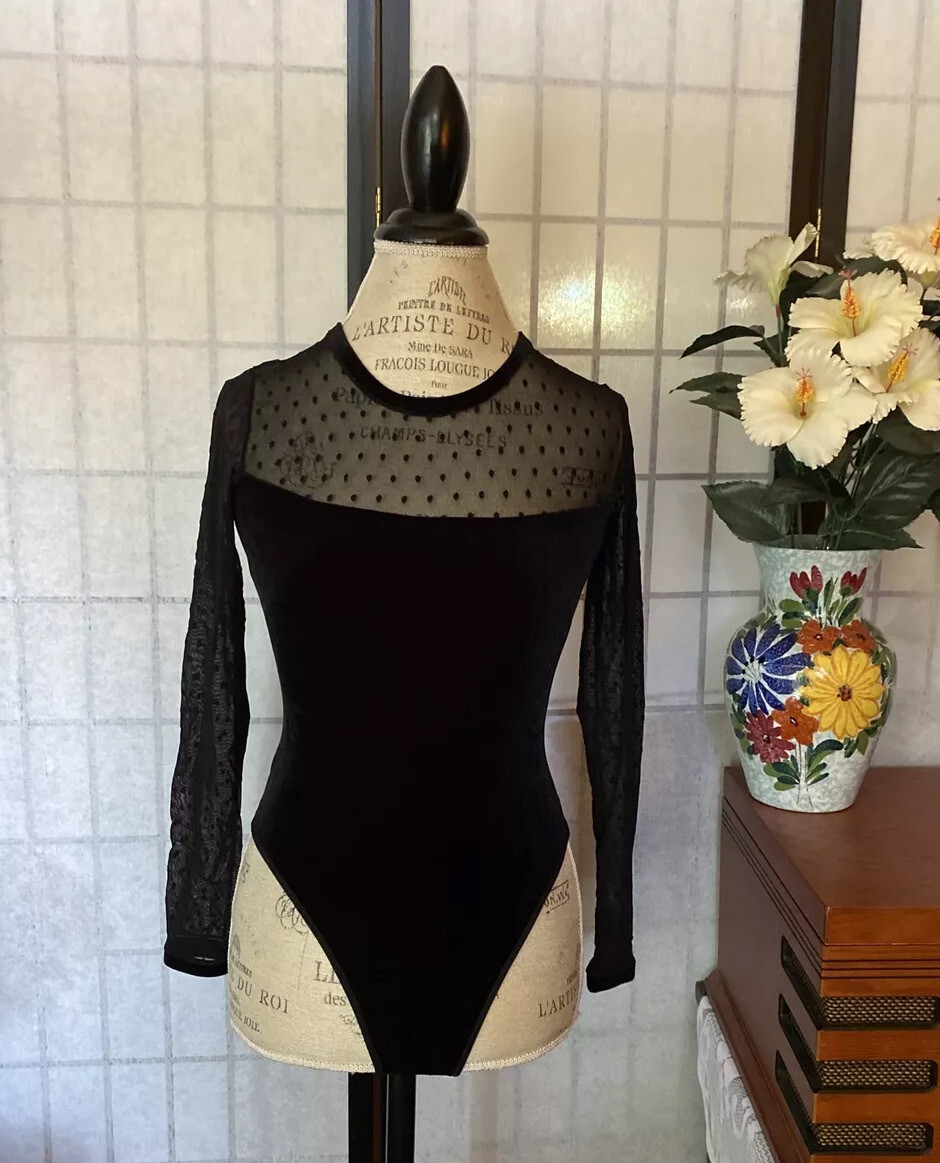 Didi Wom M VTG 90s Designer Boutique Sexy Stretch Velvet&Chiffon Thong Bodysuit