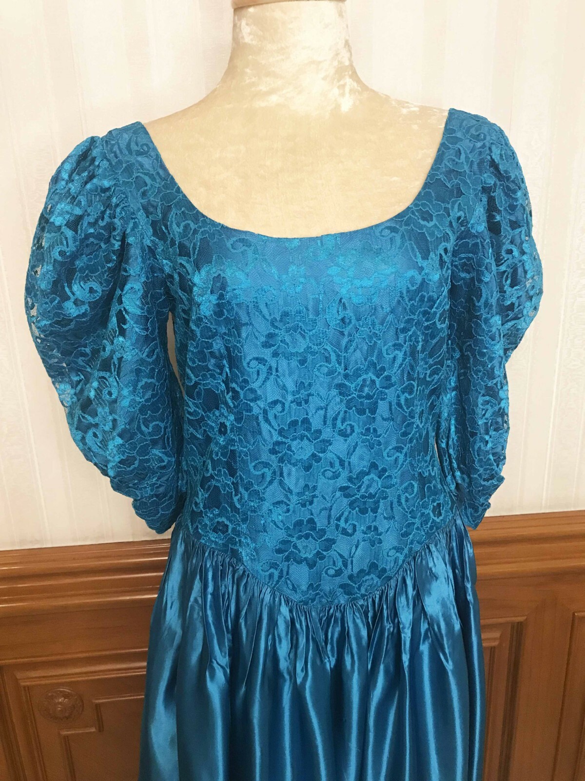 Vintage Dance Allure Floral Lace Prom Party Formal Dress Gown Sz S/M USA ilgwu