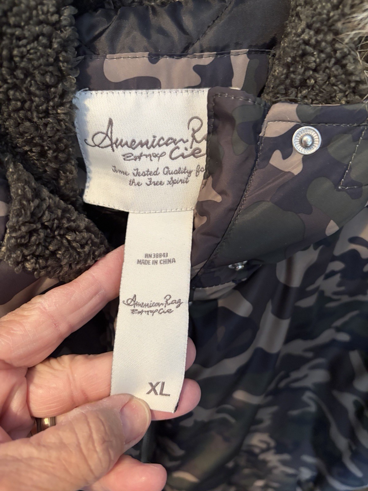 Women’s Bomber Jacket – American Rag Camo Jacket With Red Embroidery Pattern