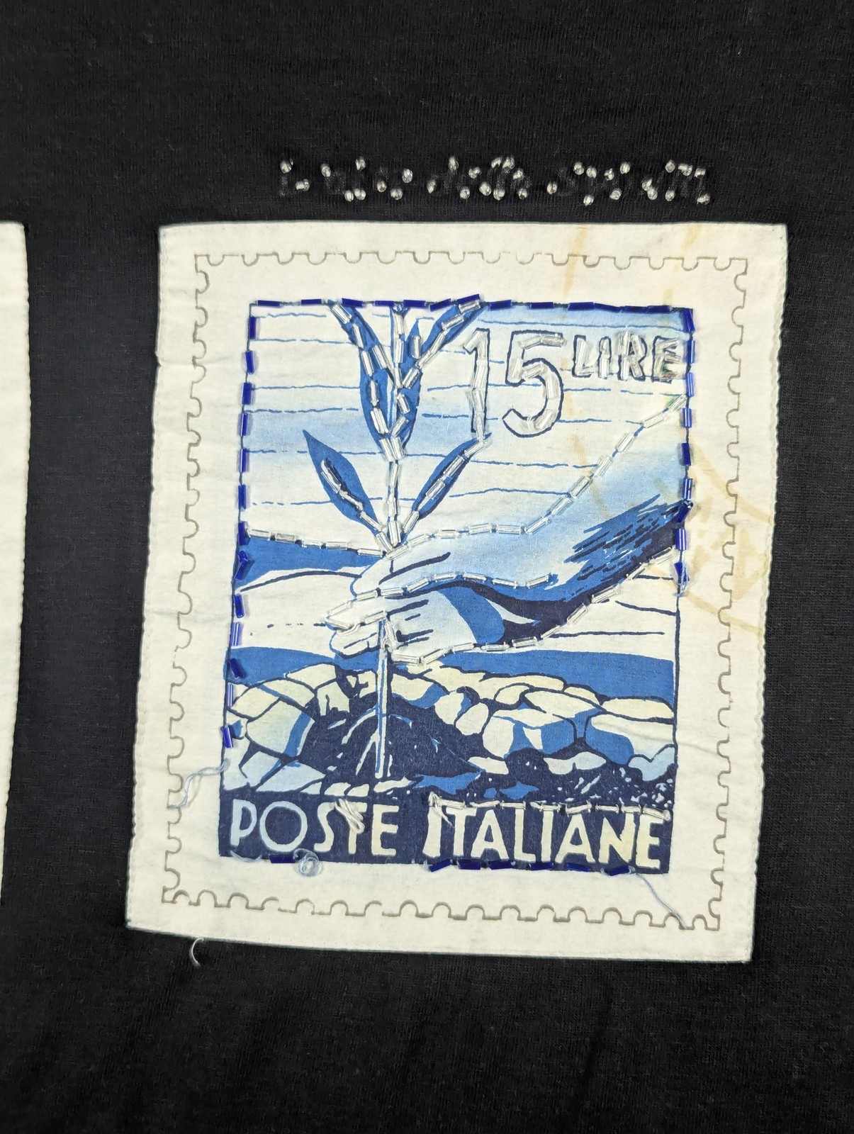 Vintage Jou Jou Shirt Womens One Size Italian Postage Stamp Patch Art 90s Top
