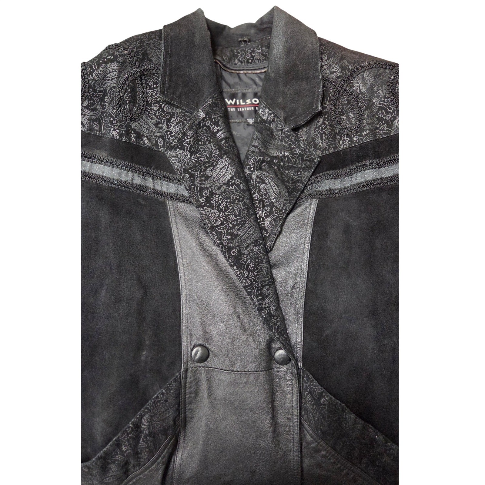 Wilsons Leather Vintage Black Suede Double Breasted 80s 90s Trench Coat Womens M