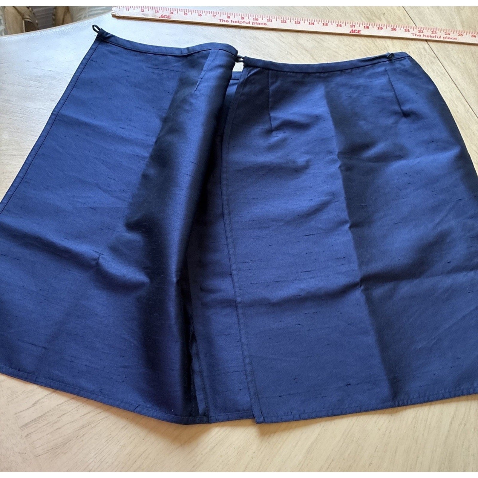 Vtg 90s Ralph Lauren Navy 100% Silk Dupioni Wrap Skirt USA UNITE Slubbed Silk 6