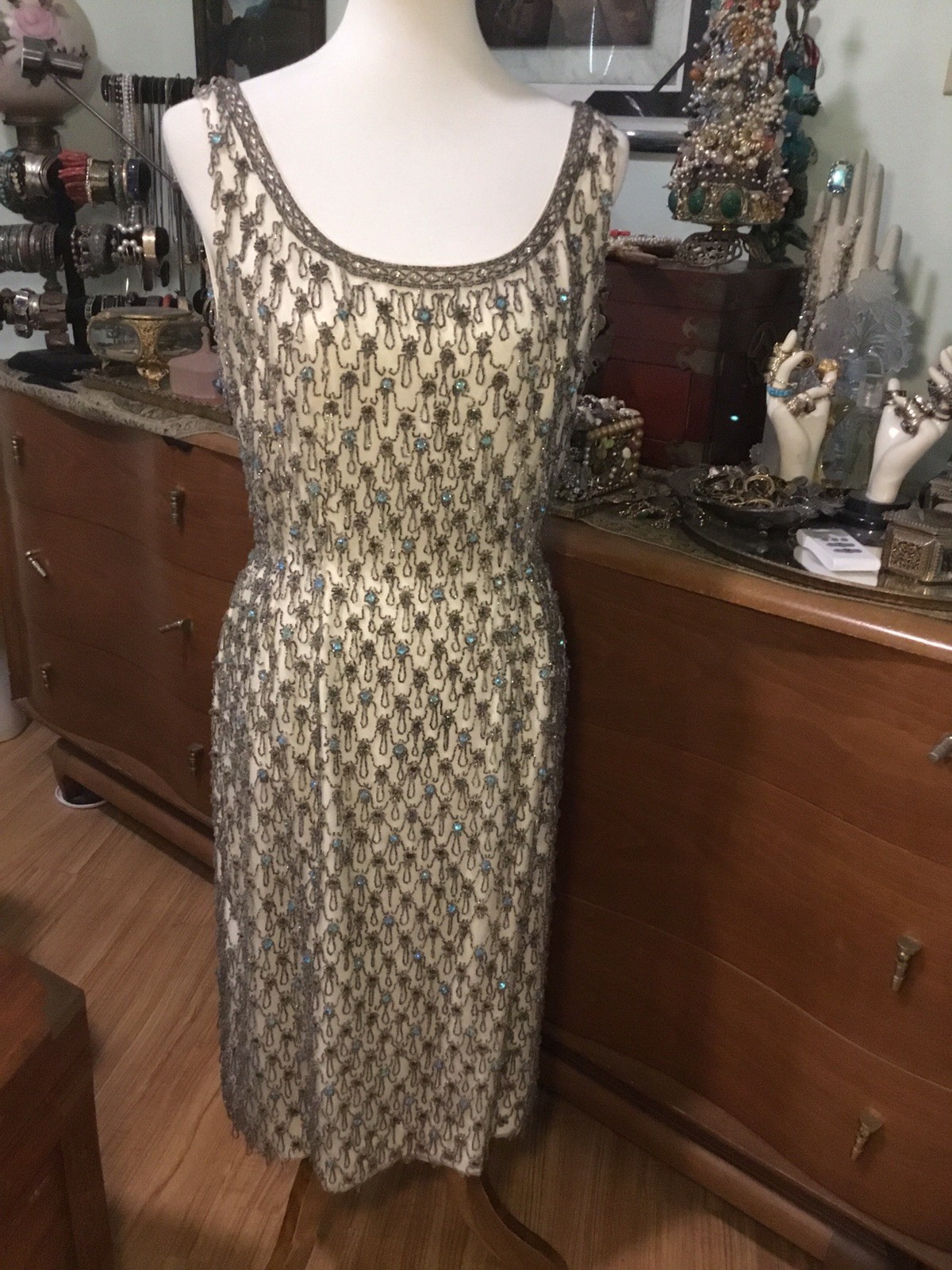 1960’s Vintage British Crown Colony Beaded Rhinestone Hong Kong Dress Small READ