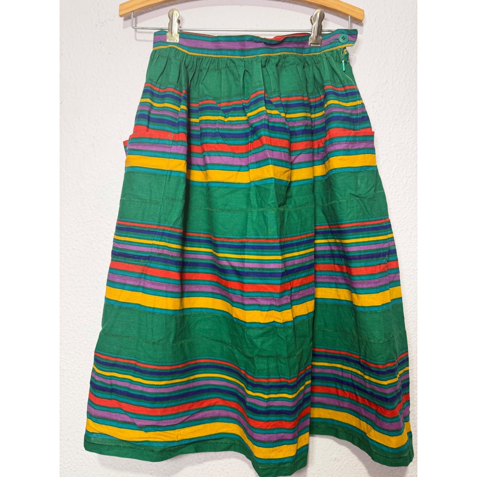 Vintage Mondi Skirt Set 40 Green Multi Stripe Retro Colorblock Cotton 1980s