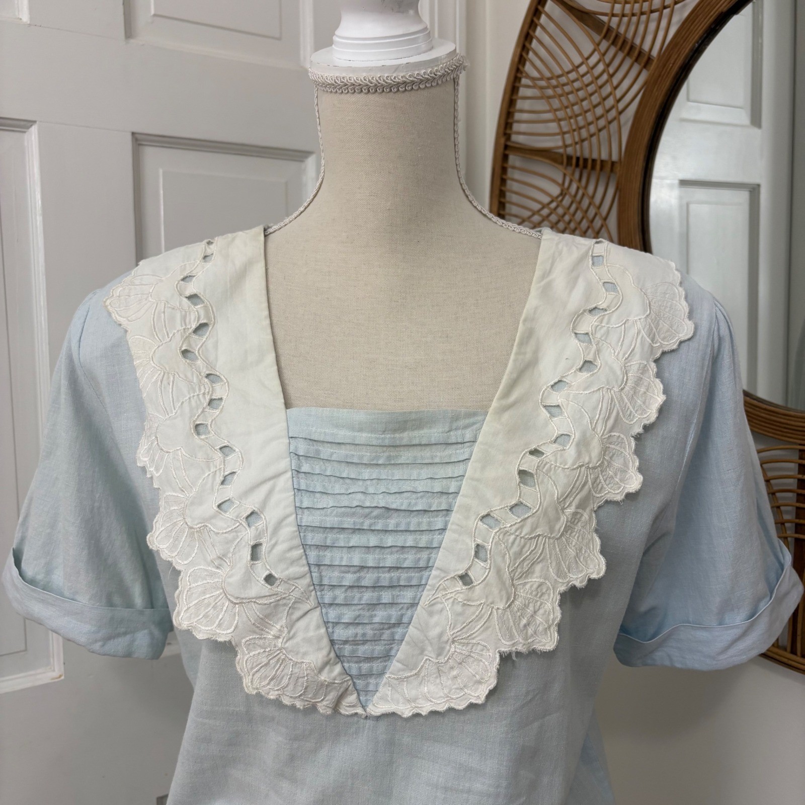 Ulterior Motives VTG Dress L Cotton Lace Collar Prairie Drop Waist Cottagecore