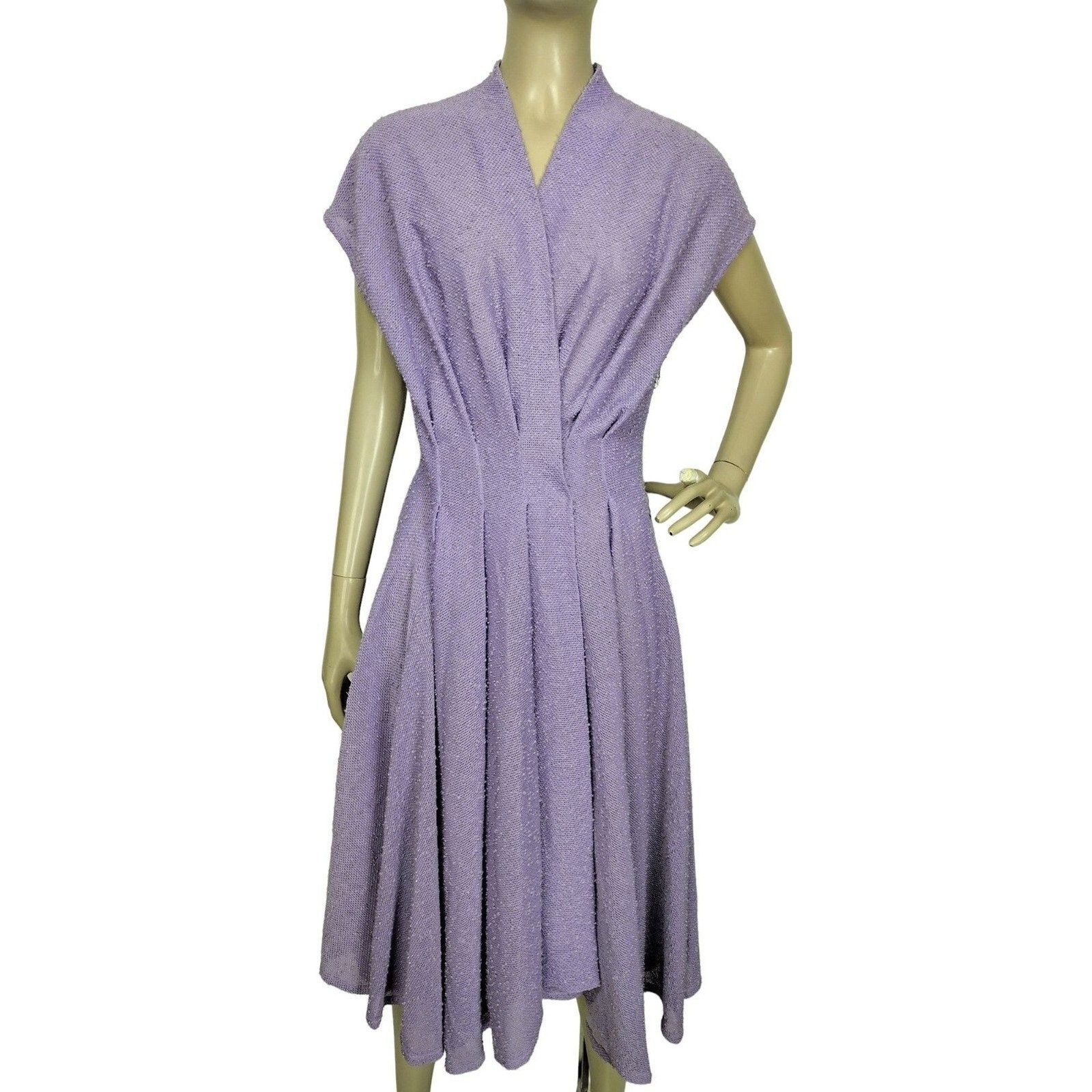 Vintage 70s Julie Miller of California Purple Wool Boucle Pleated Wrap Dress M/L