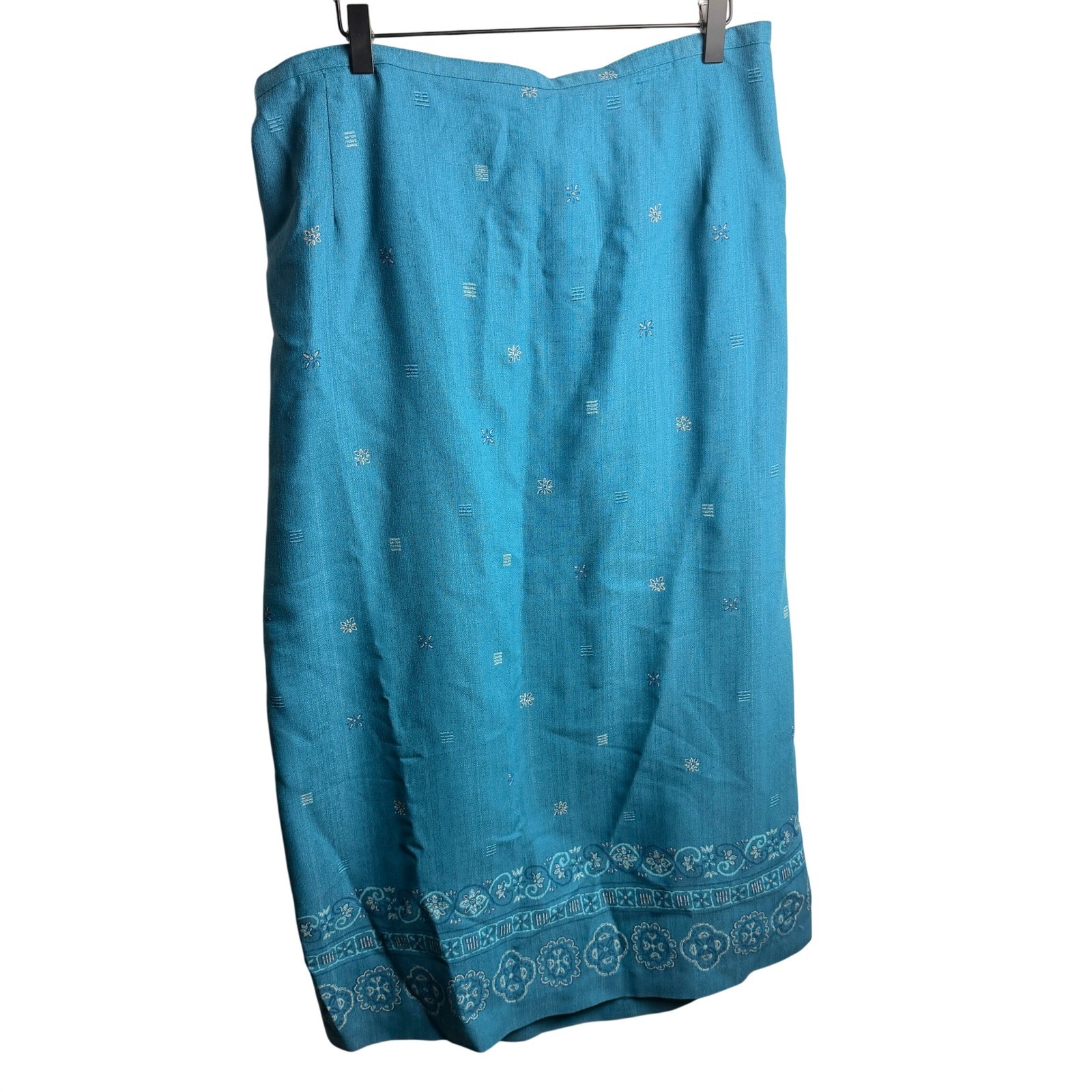 Alfred Dunner Womens Vintage Embroidered Midi Skirt 20 Teal Blue Career Retro