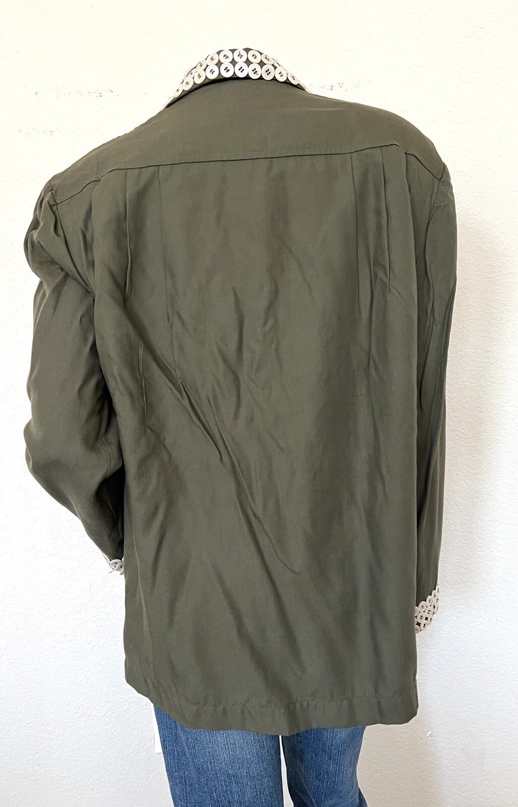 Todd Oldham Times Seven 7 Jacket Blazer Size S Small Buttons Olive Green READ*