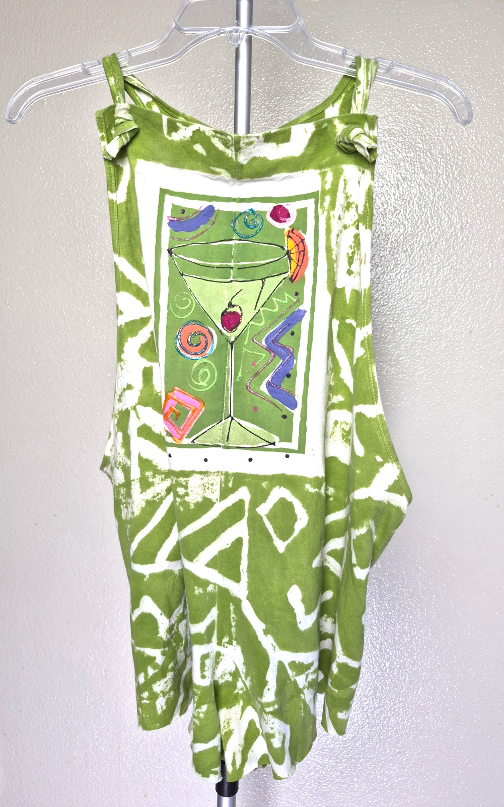 Vintage 80s 90s Romper Jumpsuit Womens L XL Green Tie Dye Martini Cocktail USA