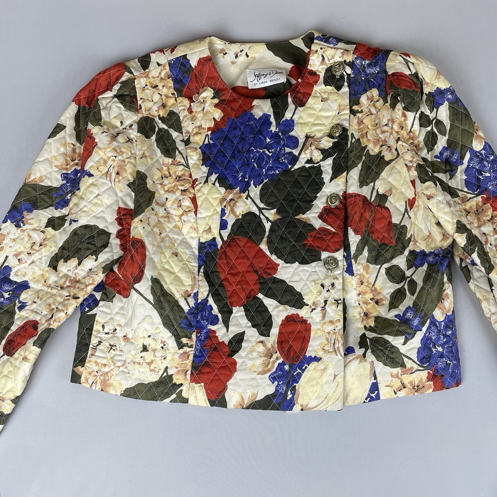 Jeffrey & Dara 2 Piece Vintage Dress 80’s Quilted Women’s Sm Bold Floral Print