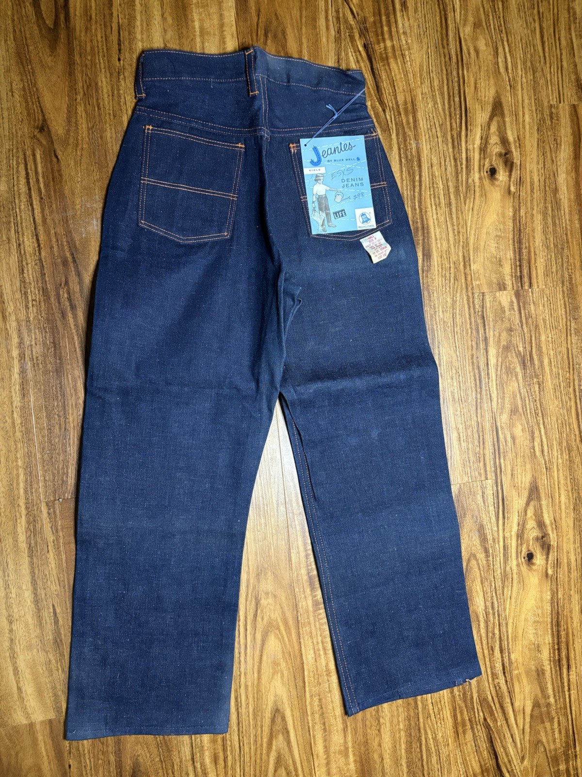 VTG NOS 60s BLUE BELL Girls Denim Sanforized Side Zip Jeanies Sz 8 Indigo Blue