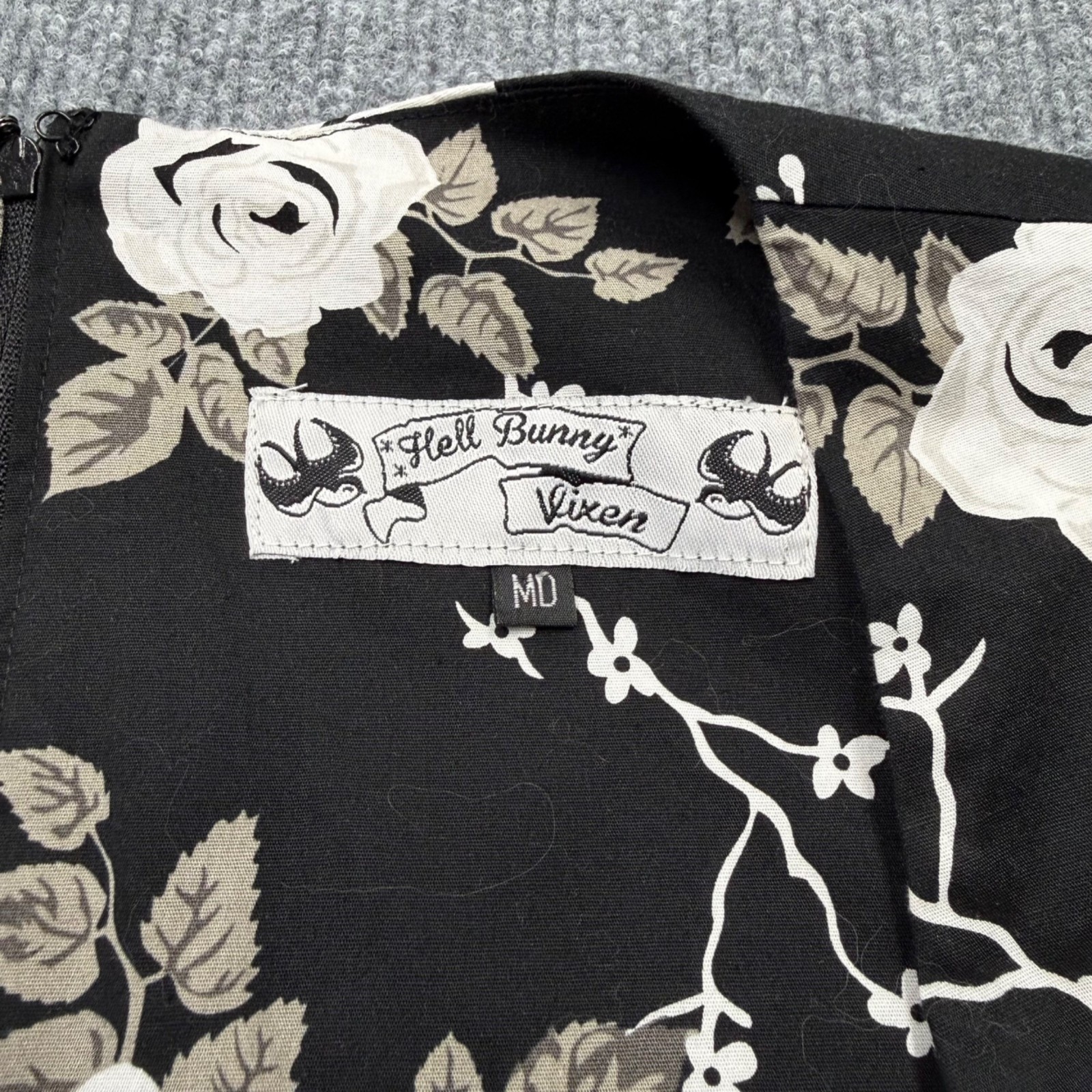 Hell Bunny Vixen Pinup Swing Dress Black Floral Rose Gothic Rockabilly Size M