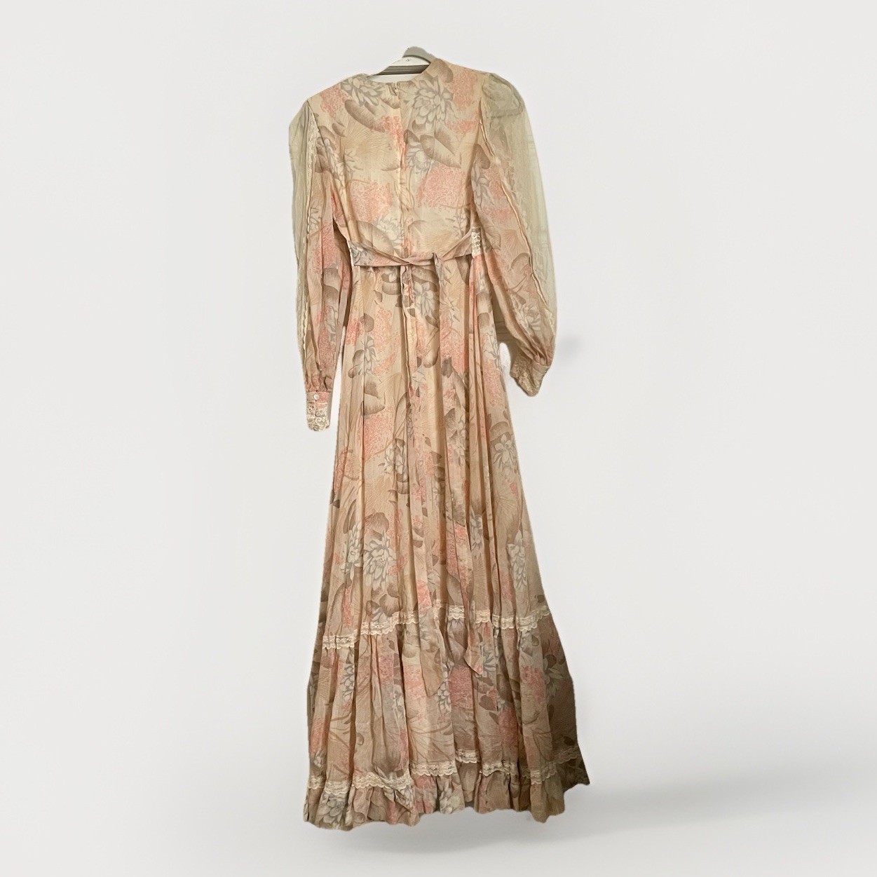 70’s Gunne Sax Dress By Jessica Floral Lace Long Maxi Prairie Boho Sz 11 Beige