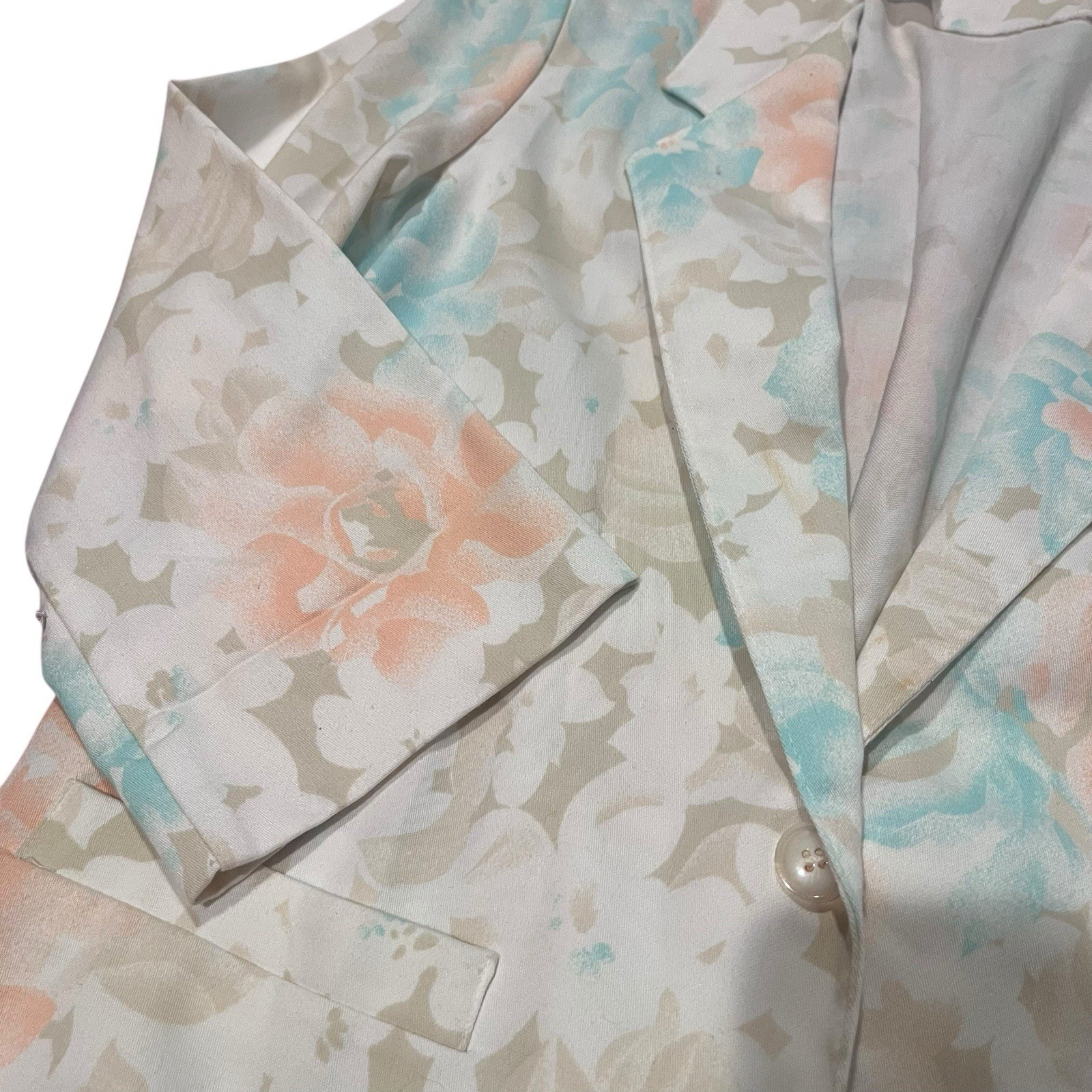 Alfred Dunner Womens 10 Pastel Floral Print Open Front Blazer Suit Jacket USA