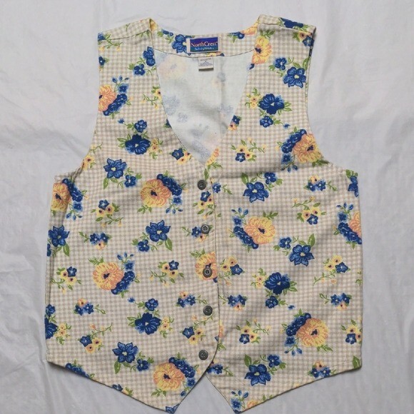 Vintage 90s Floral Print Cottagecore Festival Button Up Vest Size Medium