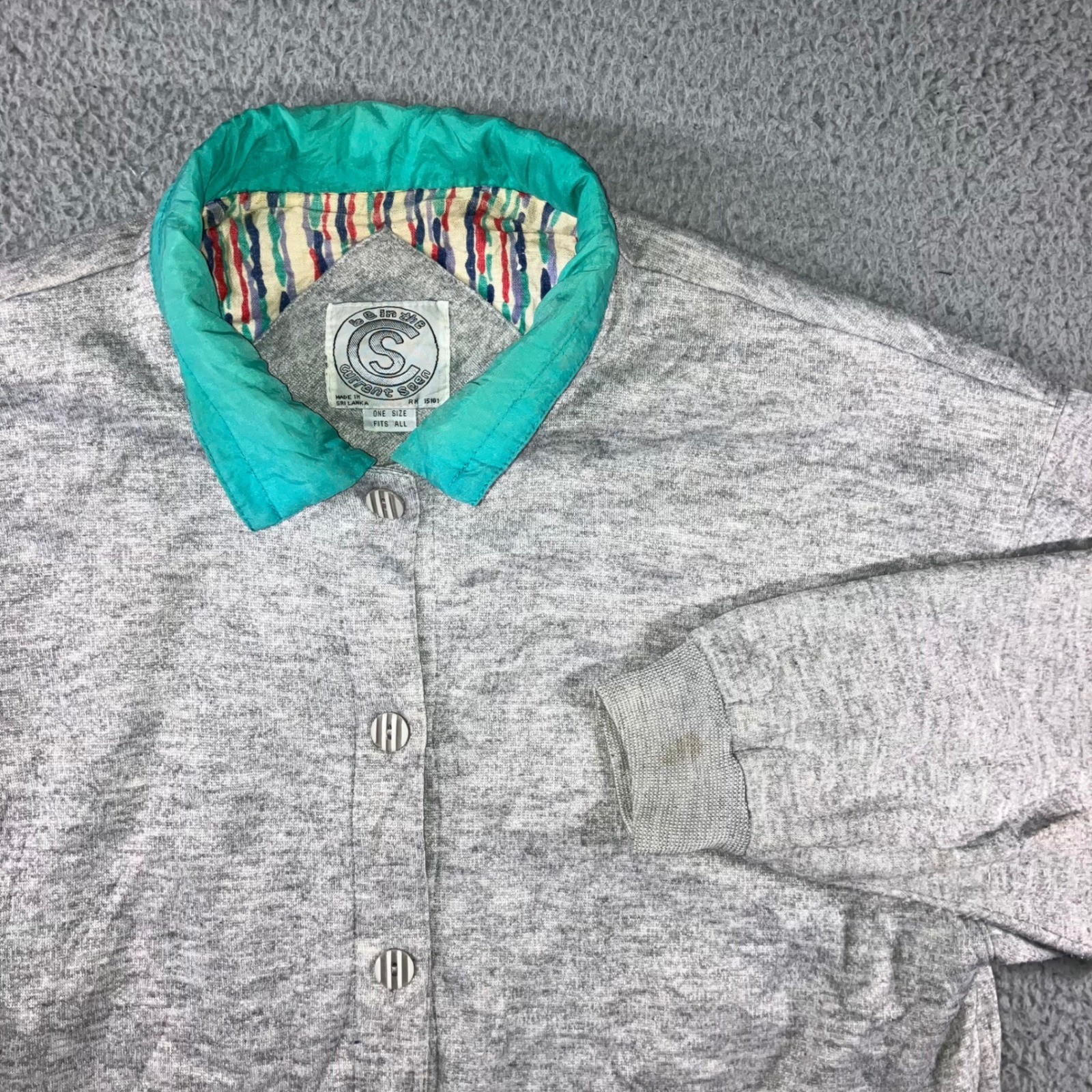 Vintage 80s Current Seen Sweatshirt Jacket Women XL Grey Grandma Eclectic Pastel