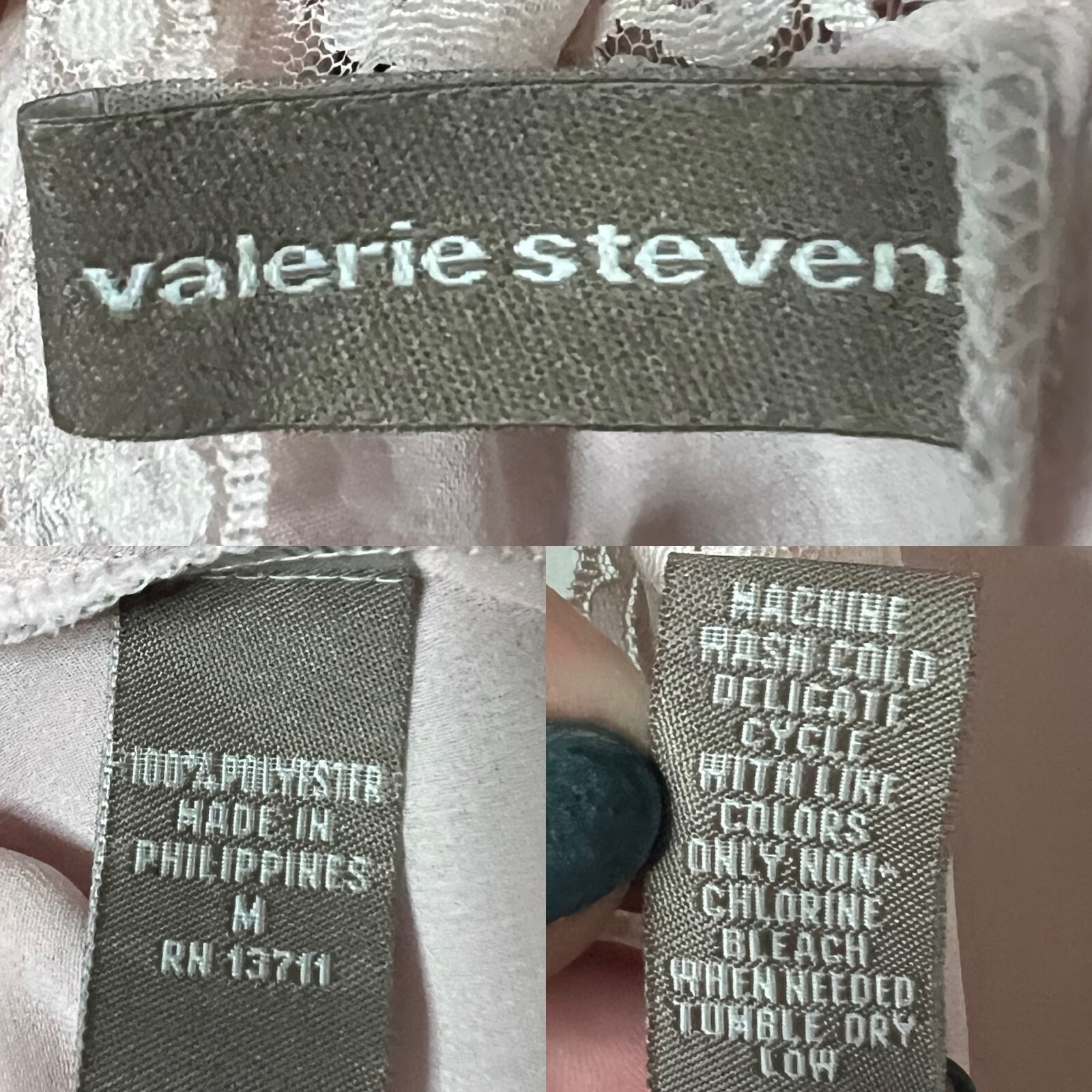 Valerie Steven Vintage 90s Pale Pink Lace Edge Lined Nightgown Slip Dress Size M