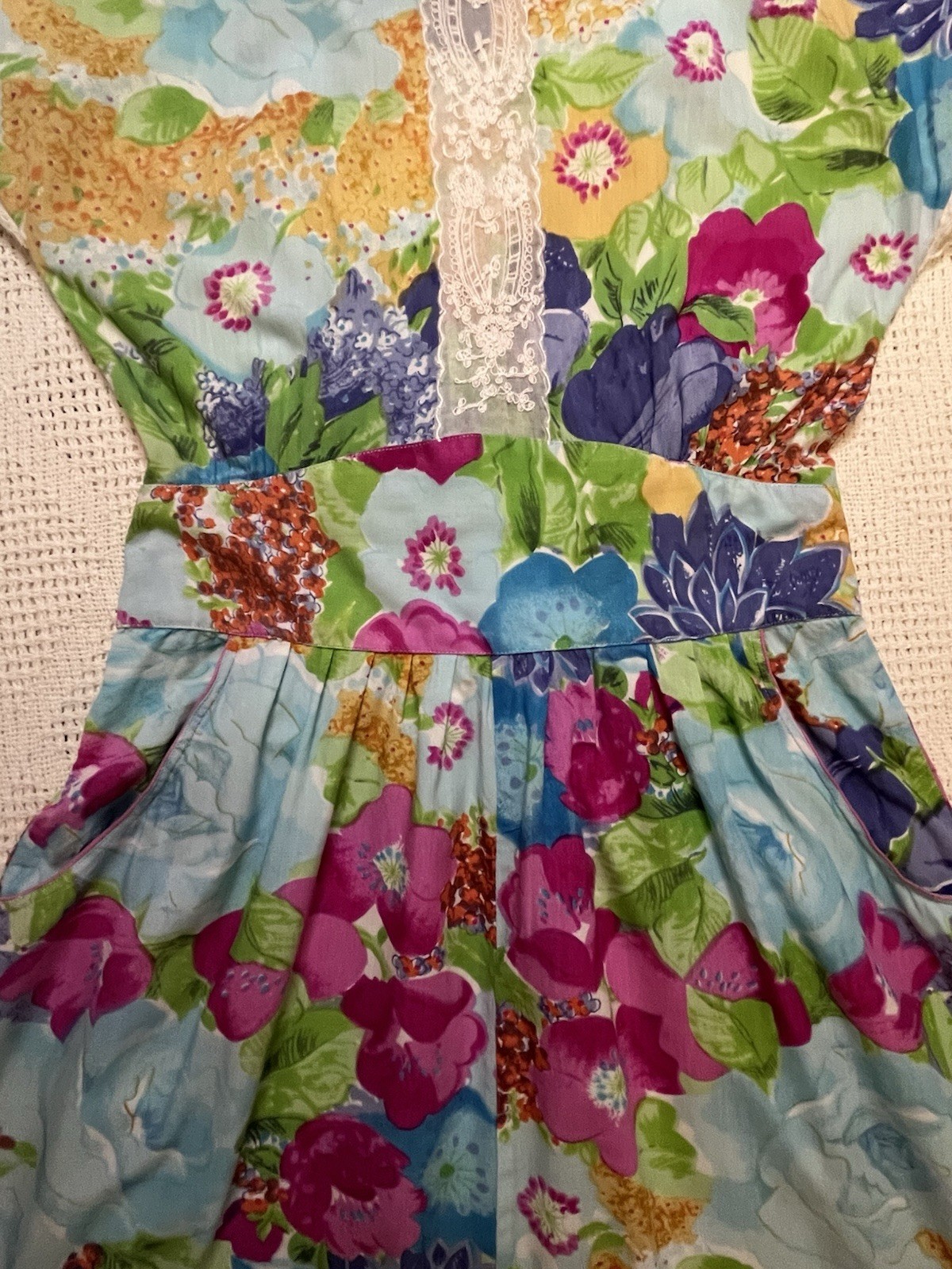 Vintage 90s Floral Cottagecore Dress Lace Trim Rayon Prairie Fairycore Boho XS S