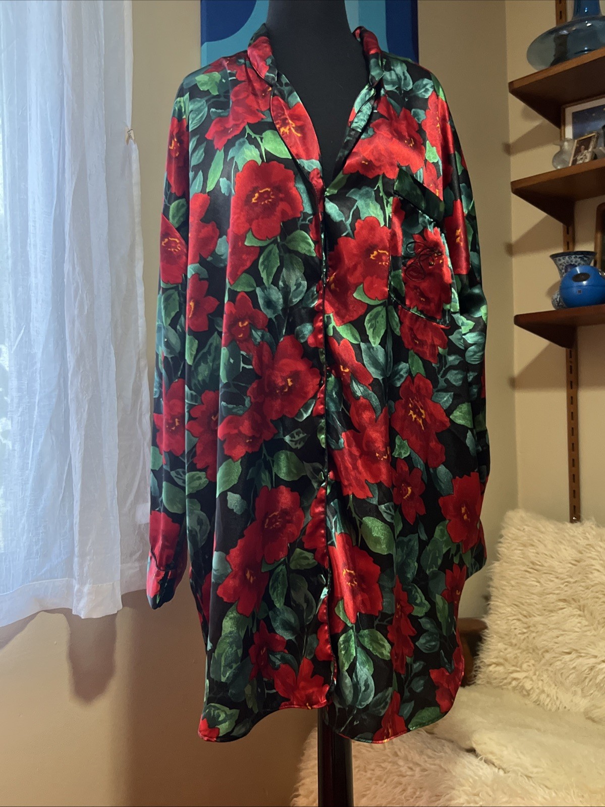 Vtg VICTORIA’S SECRET Gold Label Night Sleep Shirt Chemise Gown Floral XL