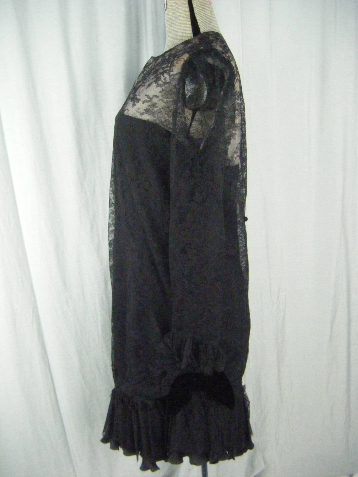 JILL RICHARDS Vtg 70s Black Illusion Ruffle Lace 20s Inspired Dress-Bust 39/M