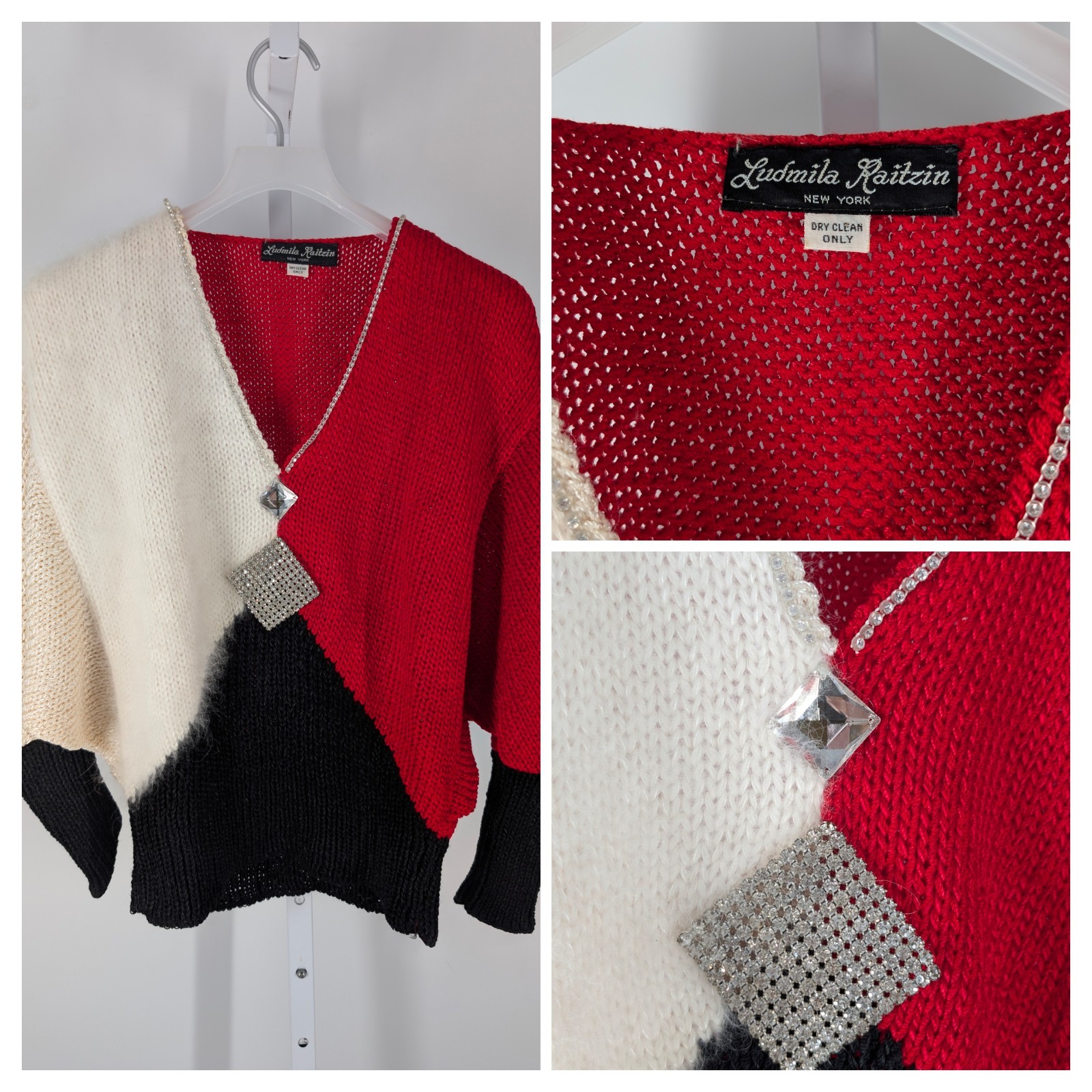 Vintage 80s Geometric Colorblock Angora Diamond New Wave Art Sweater New York