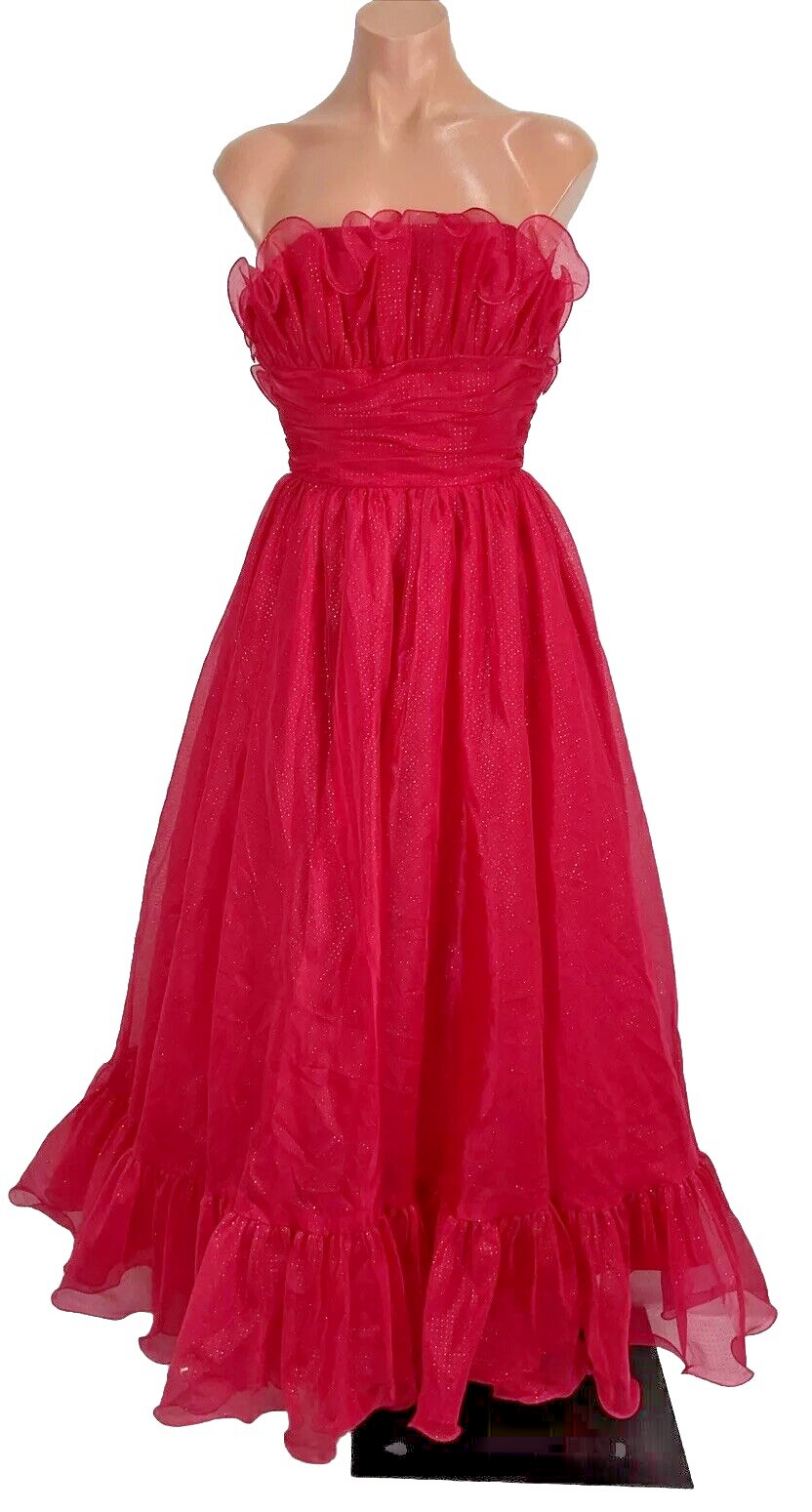 Vintage Mike Benet Seashell Gown 0 Pink Polka Dot Tuelle Chiffon 1960s Glitter