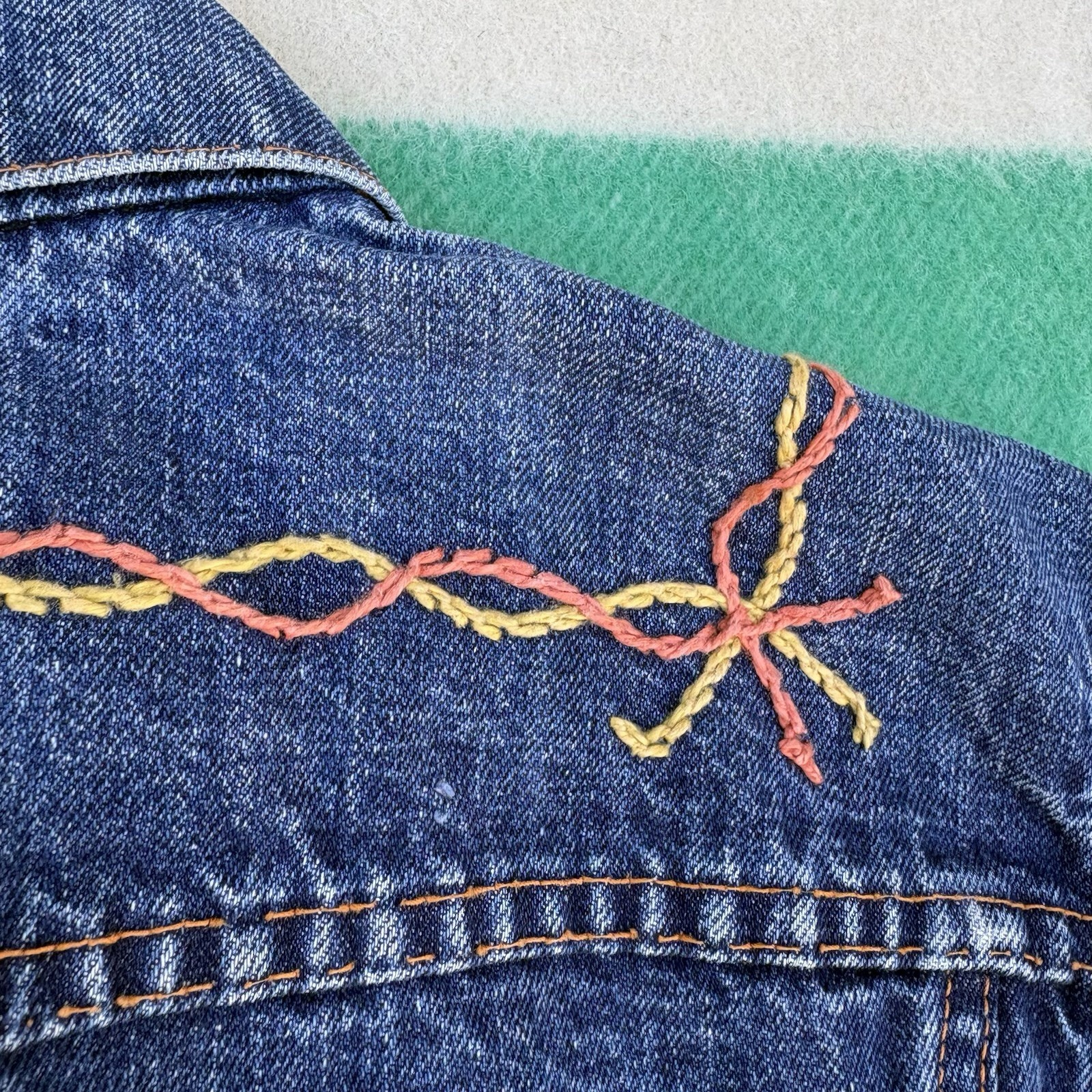 Vintage 1970s Levi’s Big E Denim Trucker Jacket Type 3 Embroidered Hippie Biker
