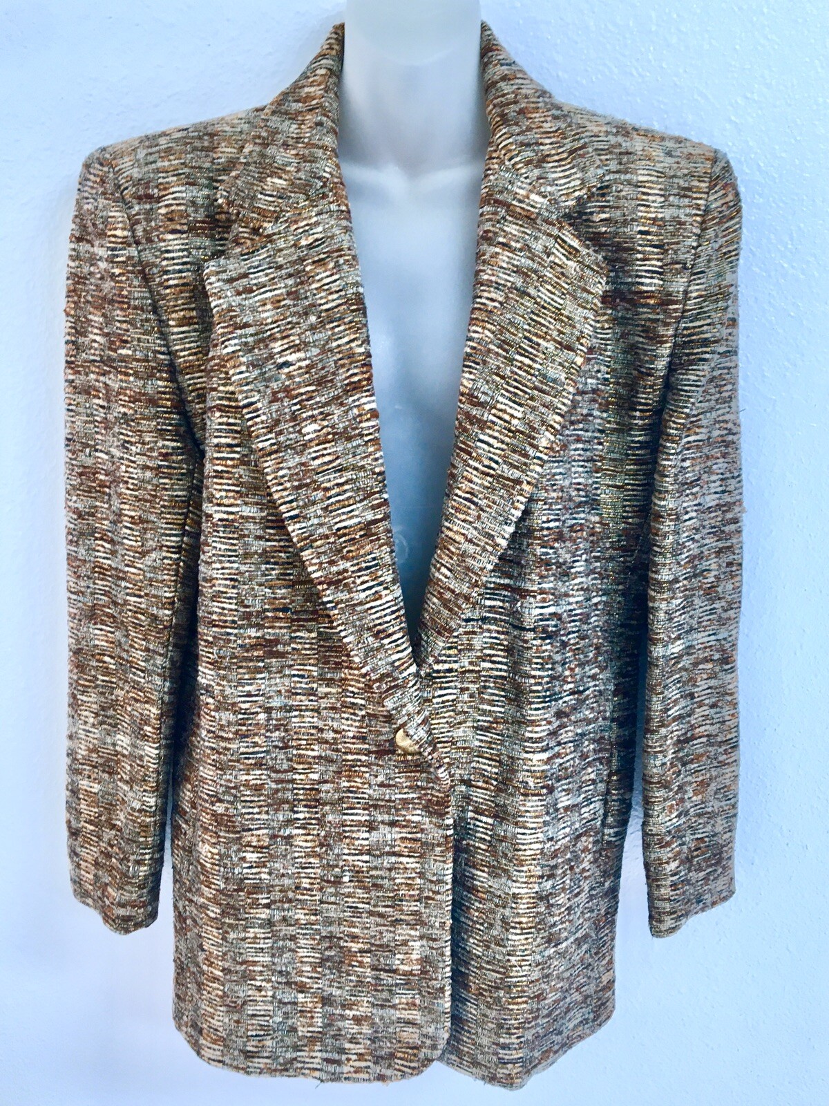 “THE ICING” VINTAGE METALLIC GOLD~BRONZE TWEED LINED BLAZER/JACKET SZ MED
