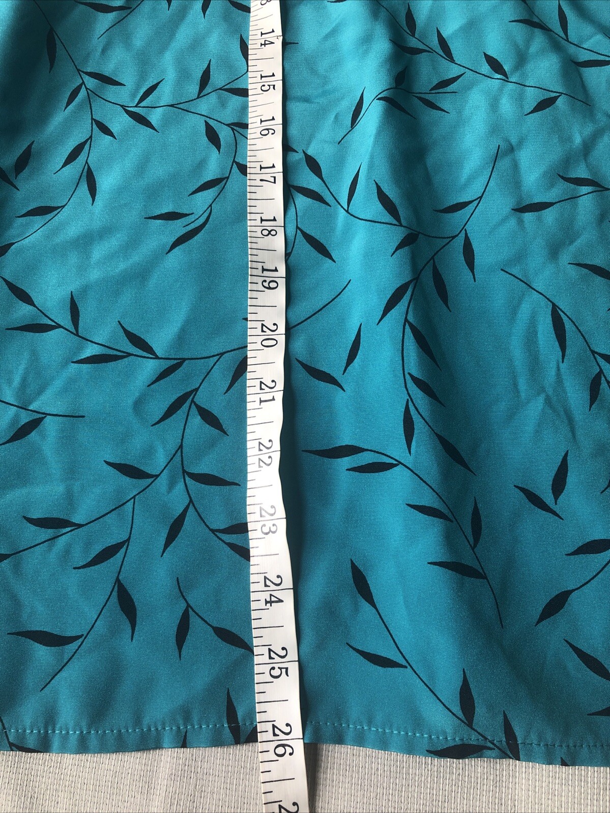 Vtg Notations L Silky Lightweight Turquoise Blue Relaxed Button Up Black Print