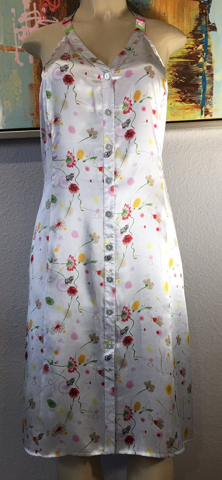 Vtg Harve’ Benard Fair Silver Silk Halter Dress 6