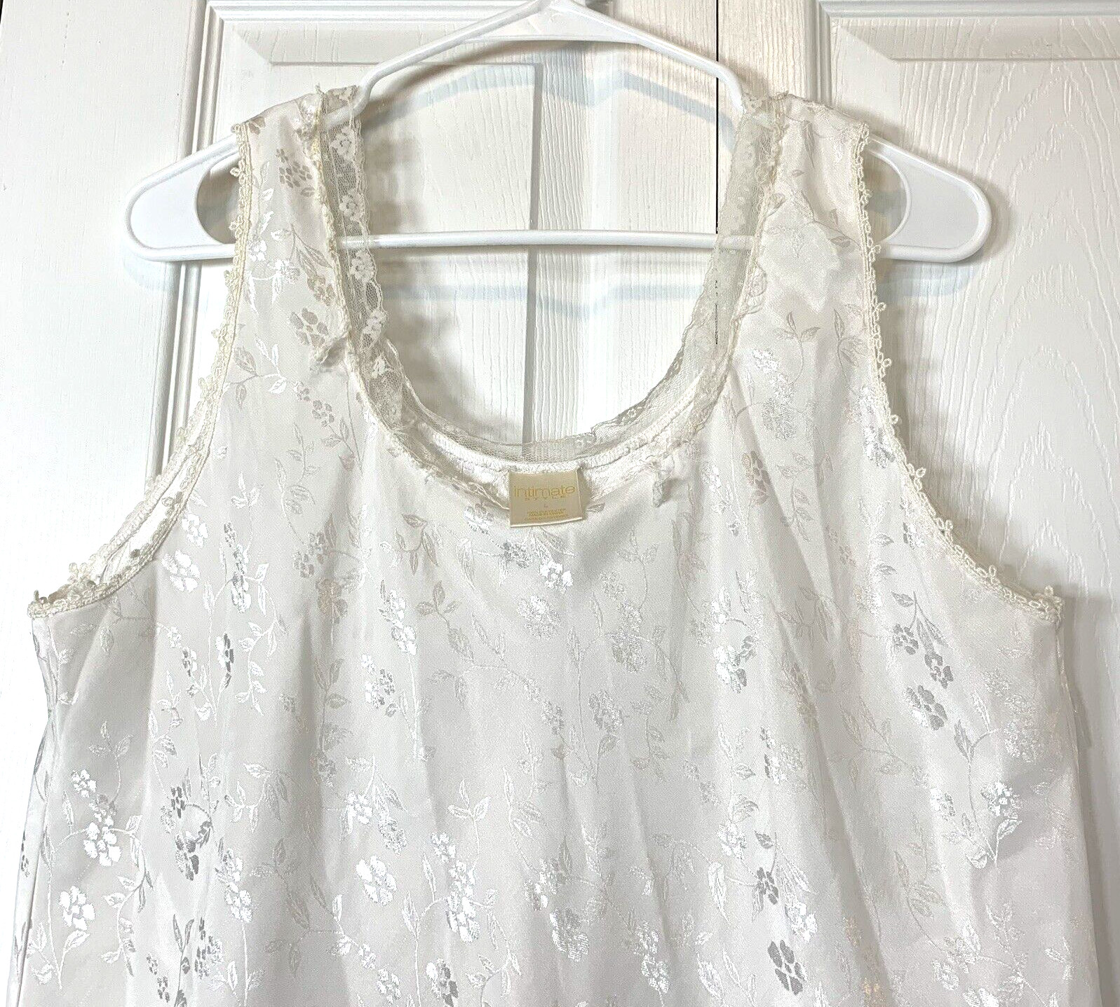 VTG Intimate Style Silky Satiny Nightgown White Floral Lace Maxi Large Y2K 90s