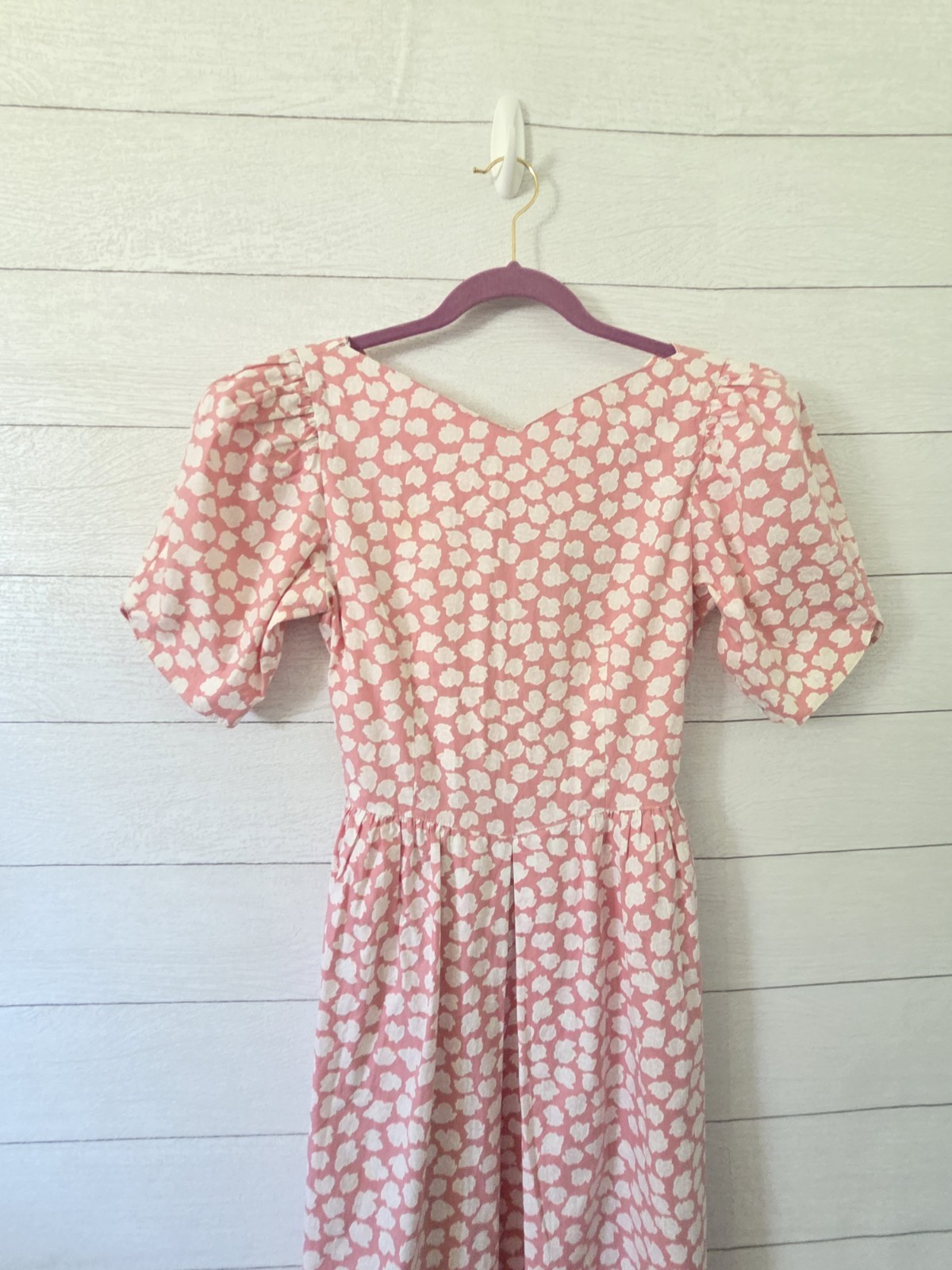 VTG Lanz Originals Dress 7/8 Pink Floral Cotton Tea Dress Cottage Core Belted