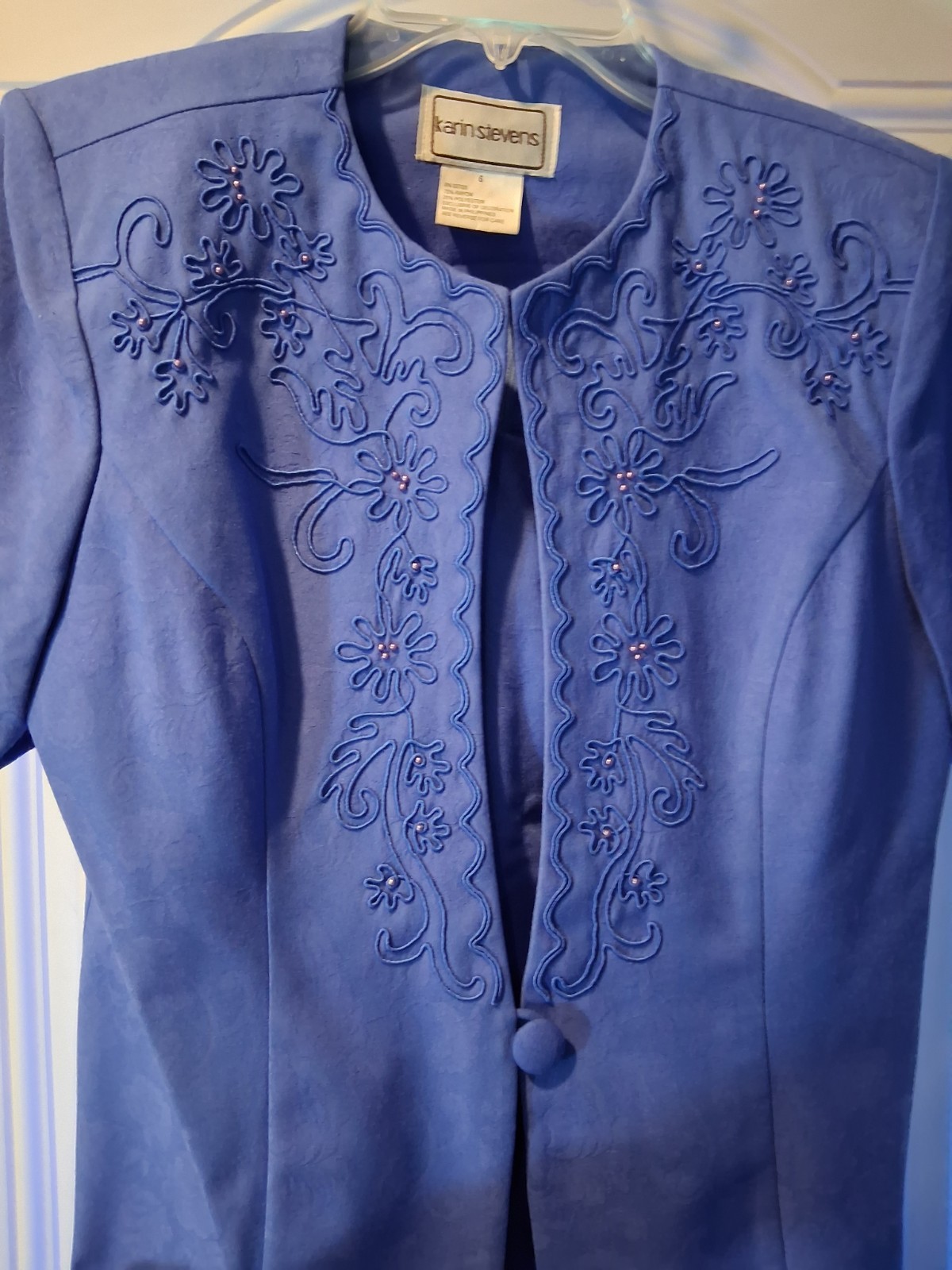 Vintage Periwinkle Blue Karin Stevens 2-Piece Dress and Jacket Set Womens Size 6