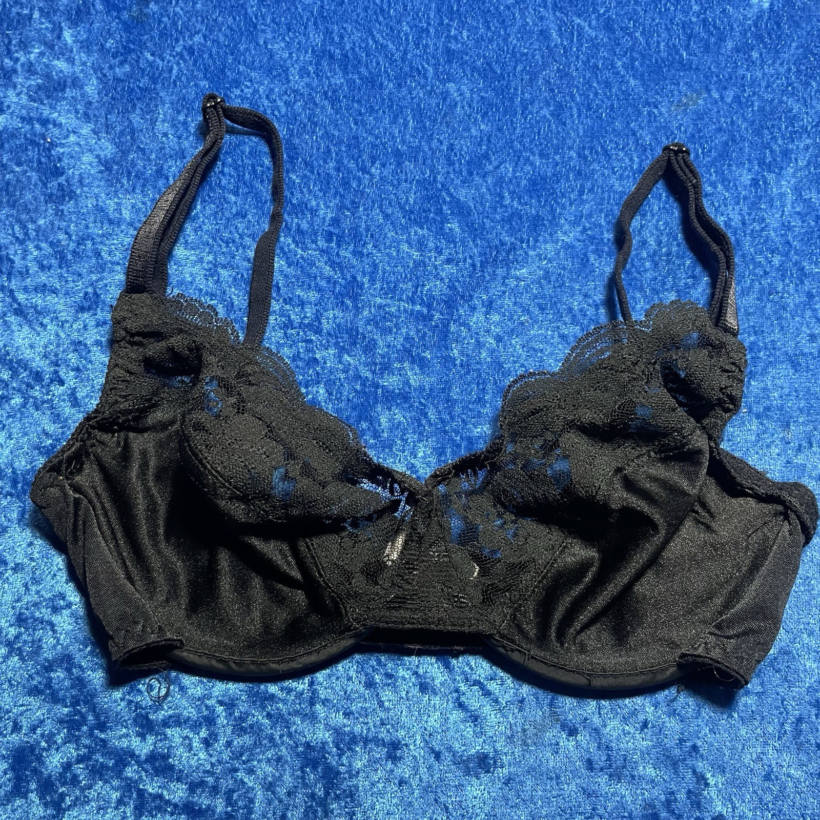 Vintage Marjorie Bra 34c Black Lace Nylon Underwire Pinup Lingerie