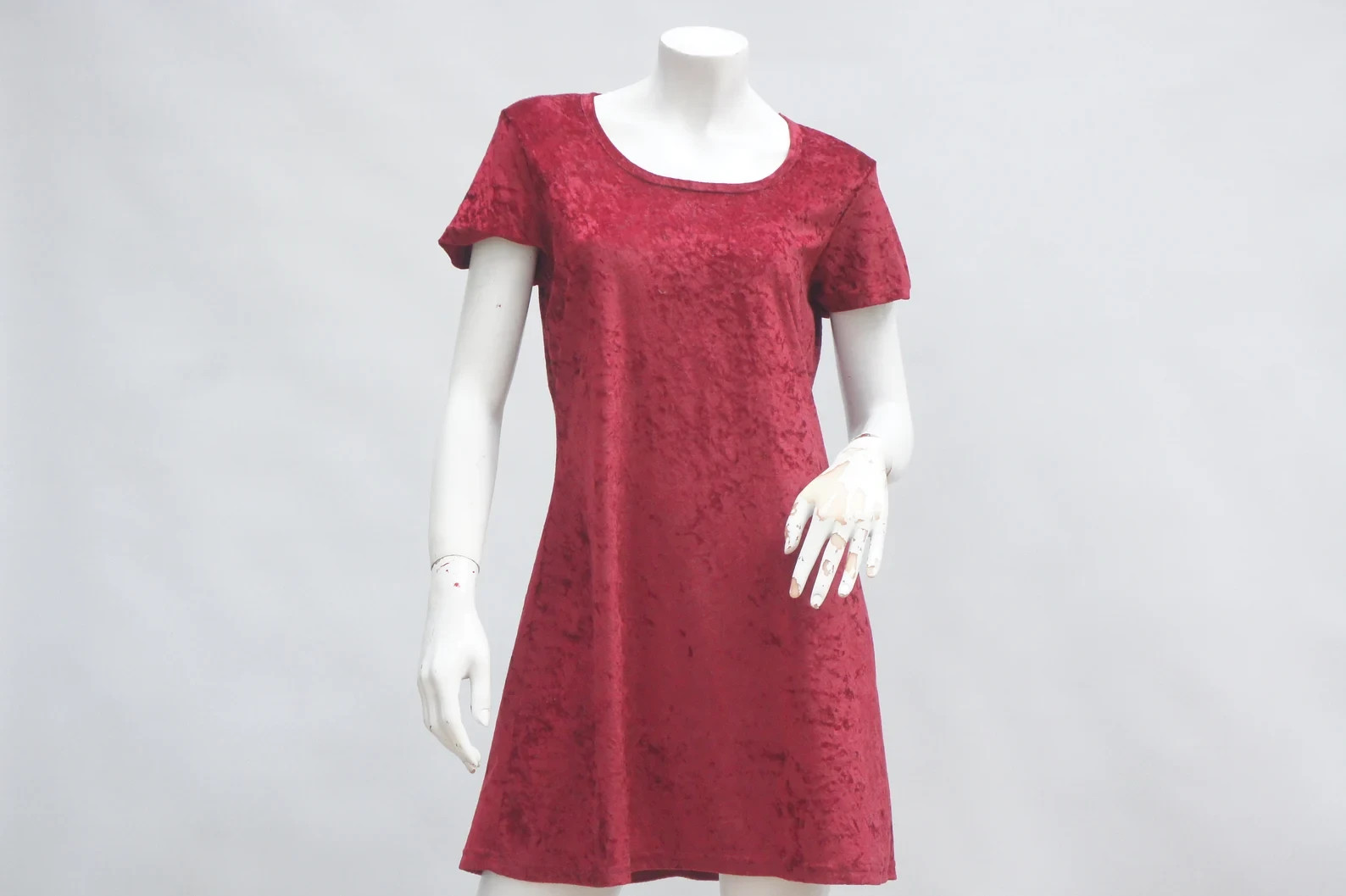 Vintage 90s Crushed Velvet Burgundy Mini Dress Skater Dress Goth Boho
