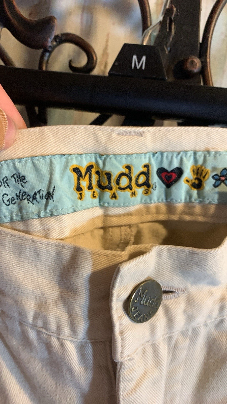 Vintage 90’s Y2K Mudd Cream Carpenter Pickets Super Flare Jeans Size 7