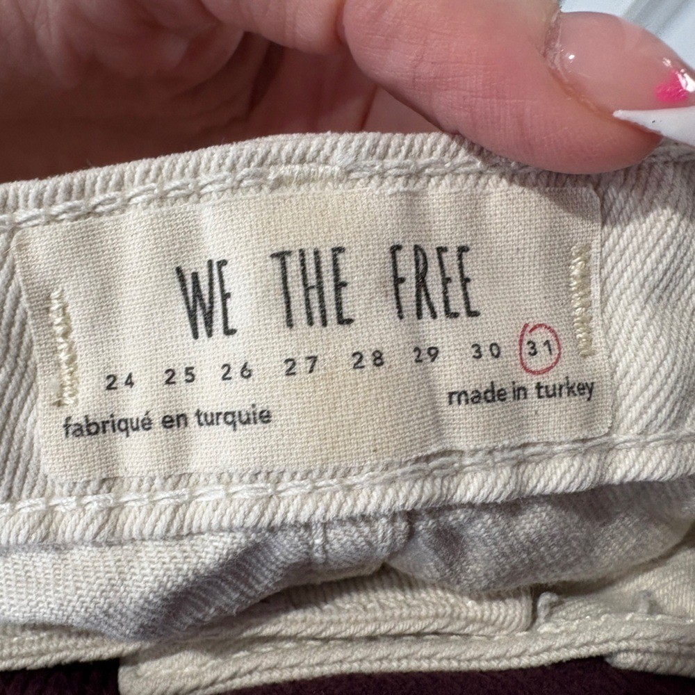 We The Free Free People Ivory Mini Raw Hem Distressed Denim Skirt- Size 31