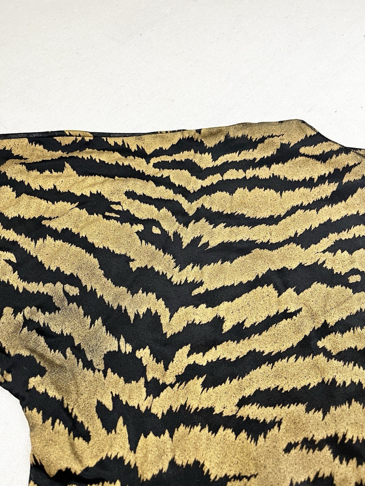 Vintage 70s 80s California Connections Black Gold Semi Sheer Tiger Print Top Med