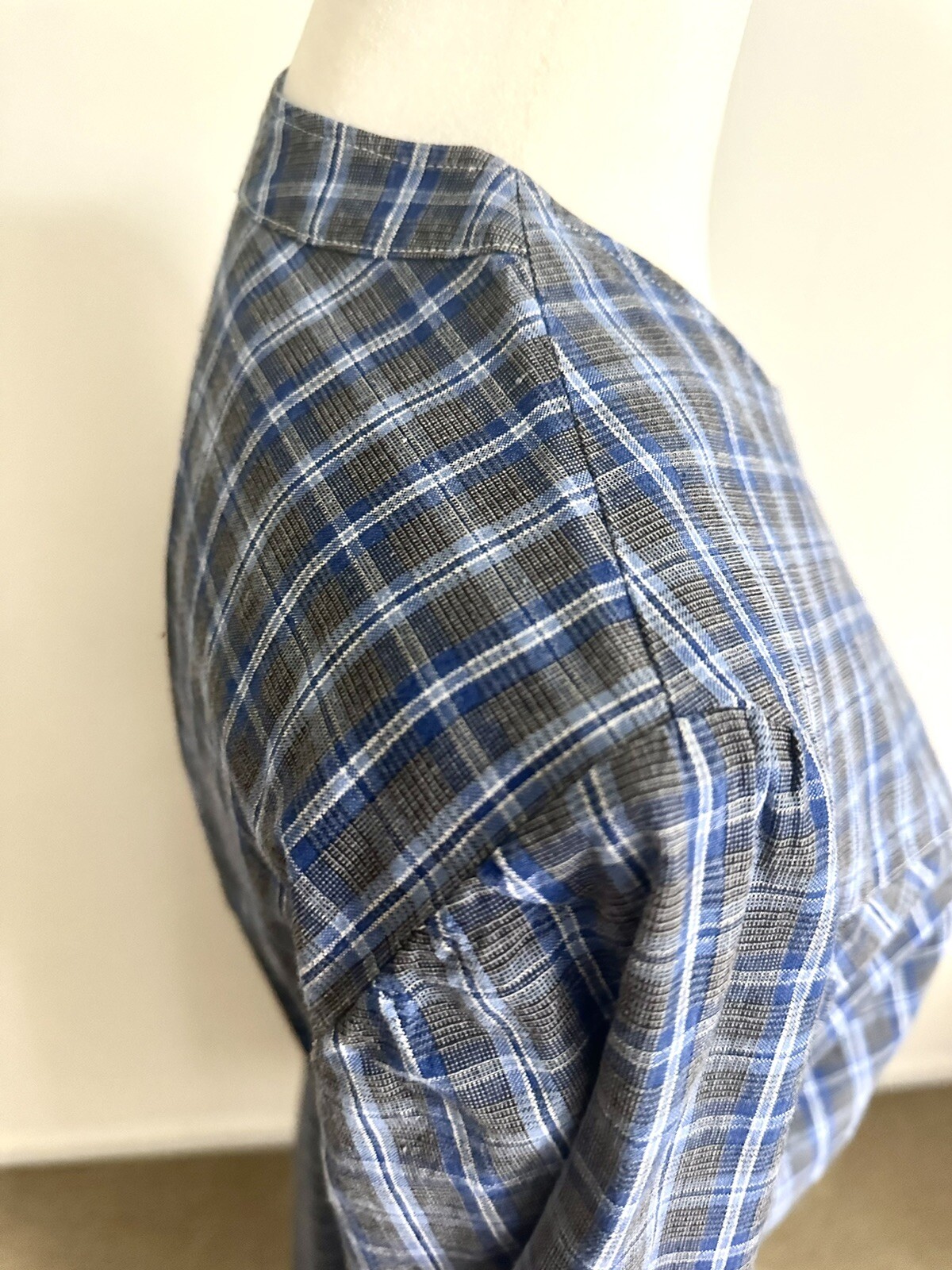 Vintage Handmade Prairie Dress Modest Homespun Blue Plaid Cotton Midi S/M
