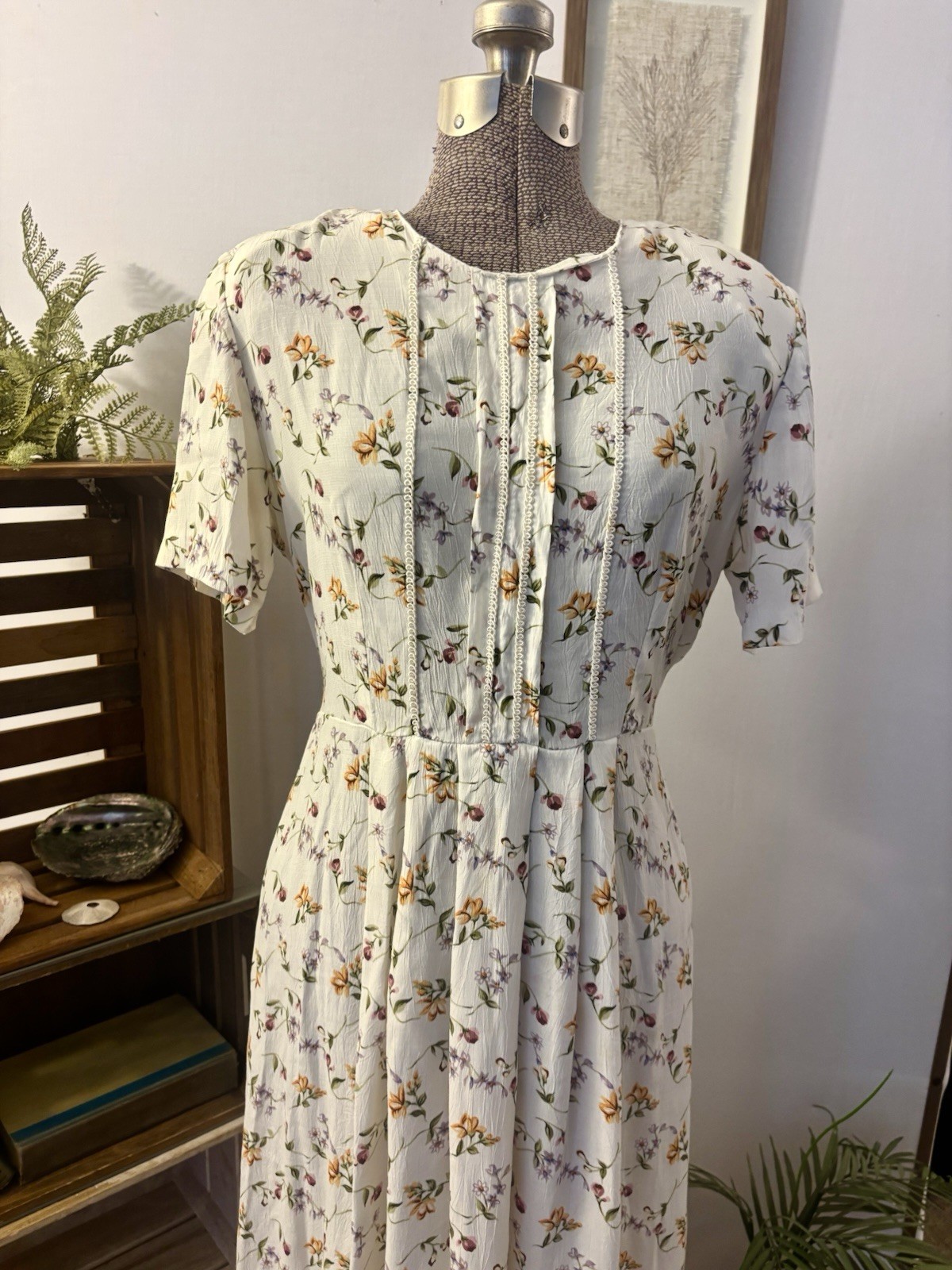 Vintage Women’s Dress Kim Kelly Petites A Line Floral Short Sleeve Sz 10/ Medium