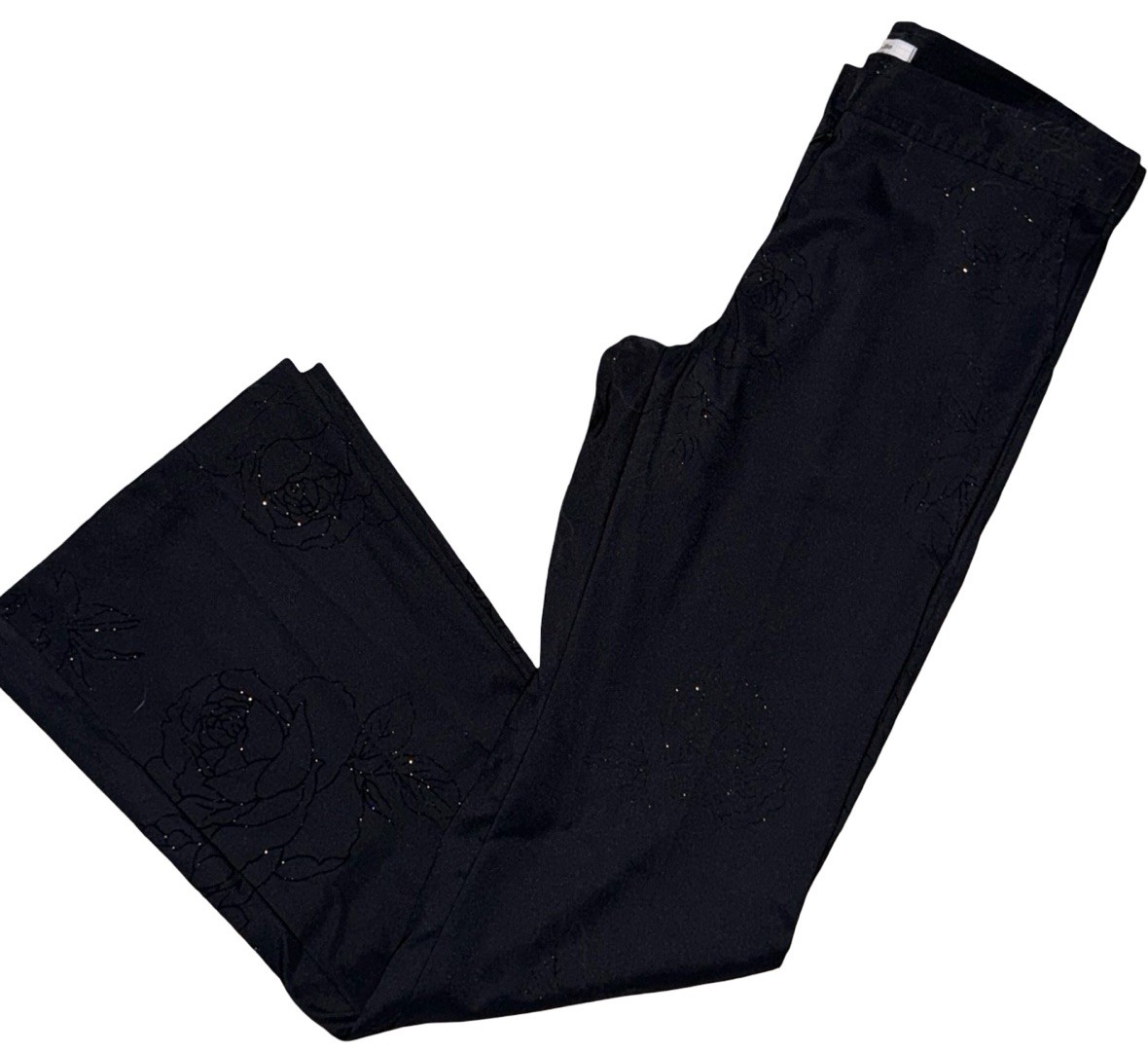 Vintage La Belle Flared Pants Black Dressy Rose Glitter Embellished USA Y2k Sz 5