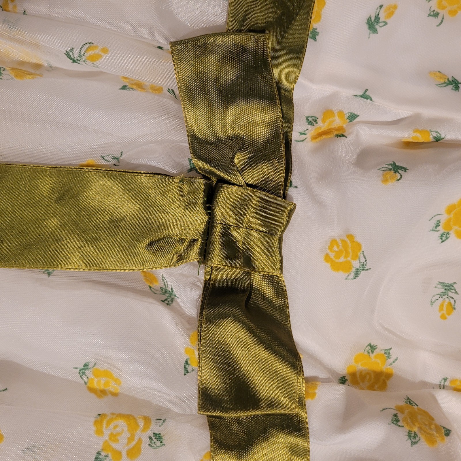 VTG white Yellow Flower Green Ruffle Boho Prairie Maxi Long Sleeve Dress 9 Prop