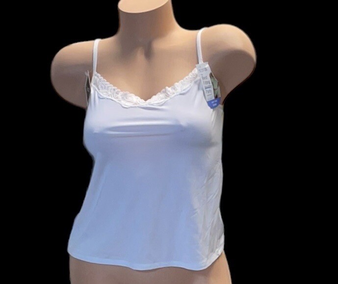 Saramax White Silky Tactel Nylon Lace Trim Cami Nightie Womens L NWT