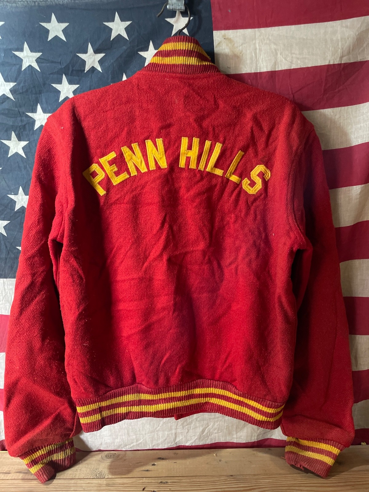 Vintage 1940s–50s Butwin Varsity Jacket “Penn Hills” – Red Wool, Yellow Trim
