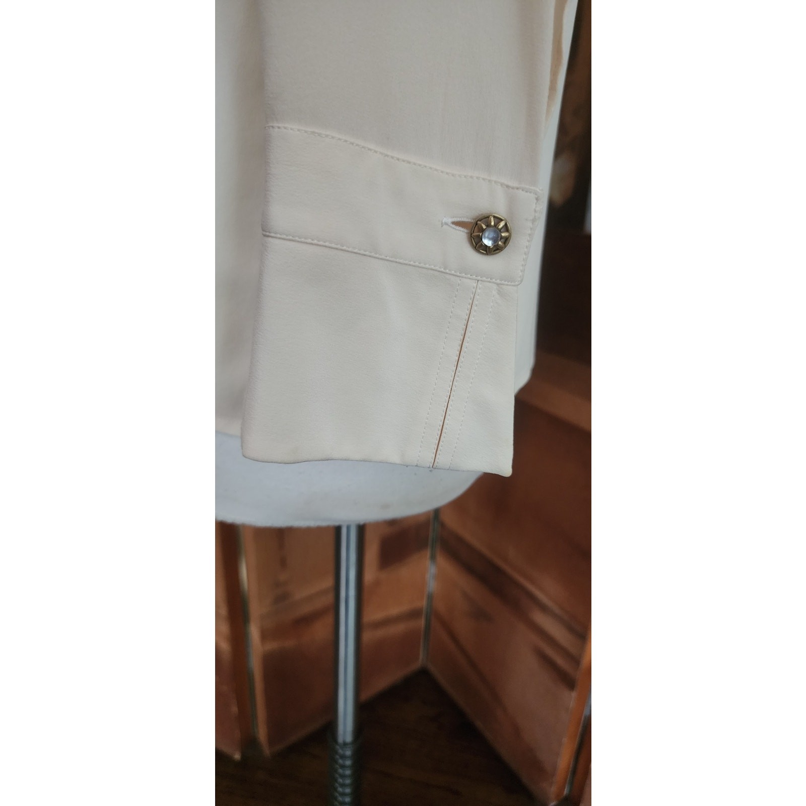 Vintage 1980s Karl Lagerfeld Blouse Cream Silk Shirt Asymmetric Button Down Med